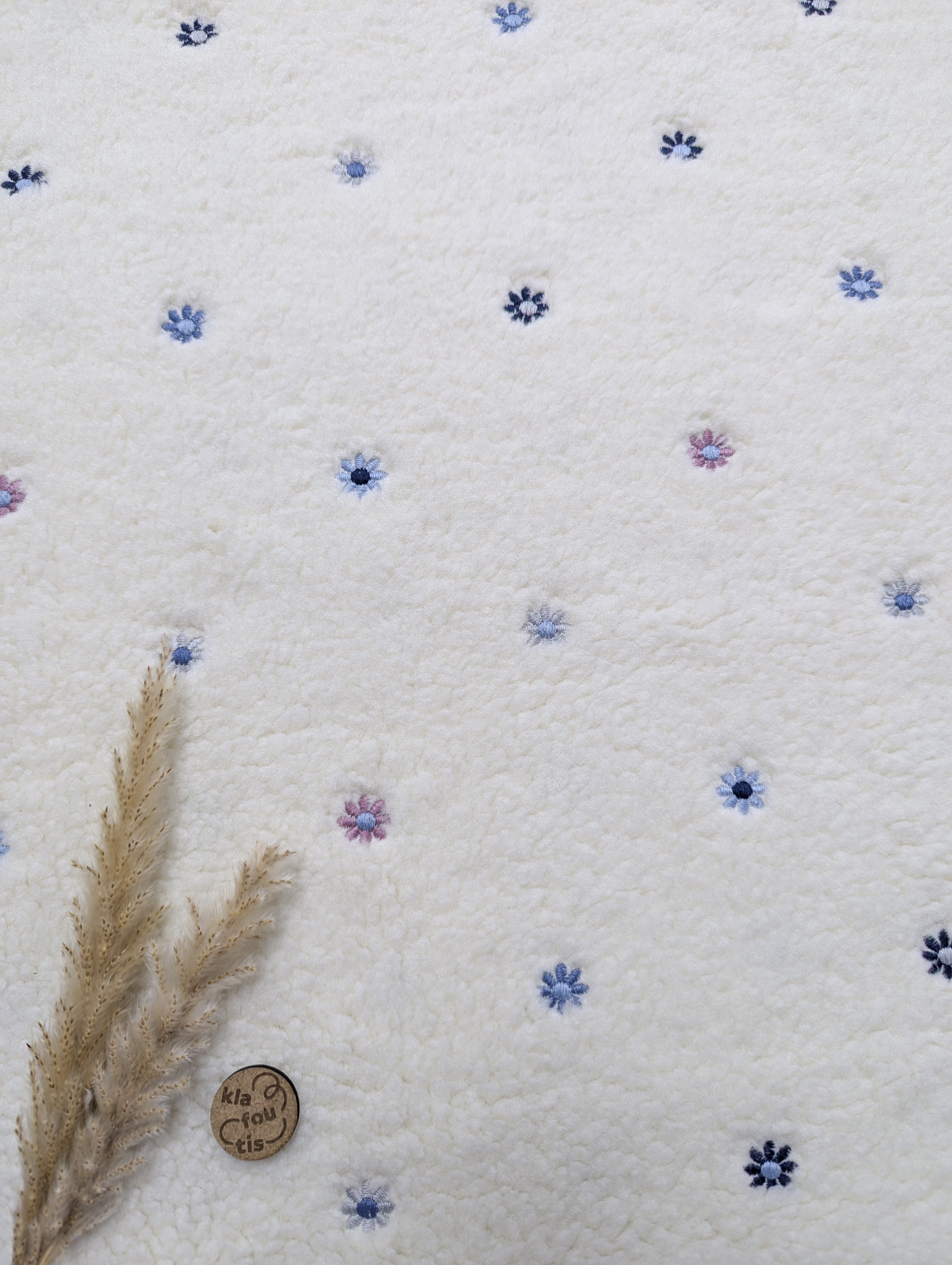 Teddy extensible écru - broderie mini fleurs bleues