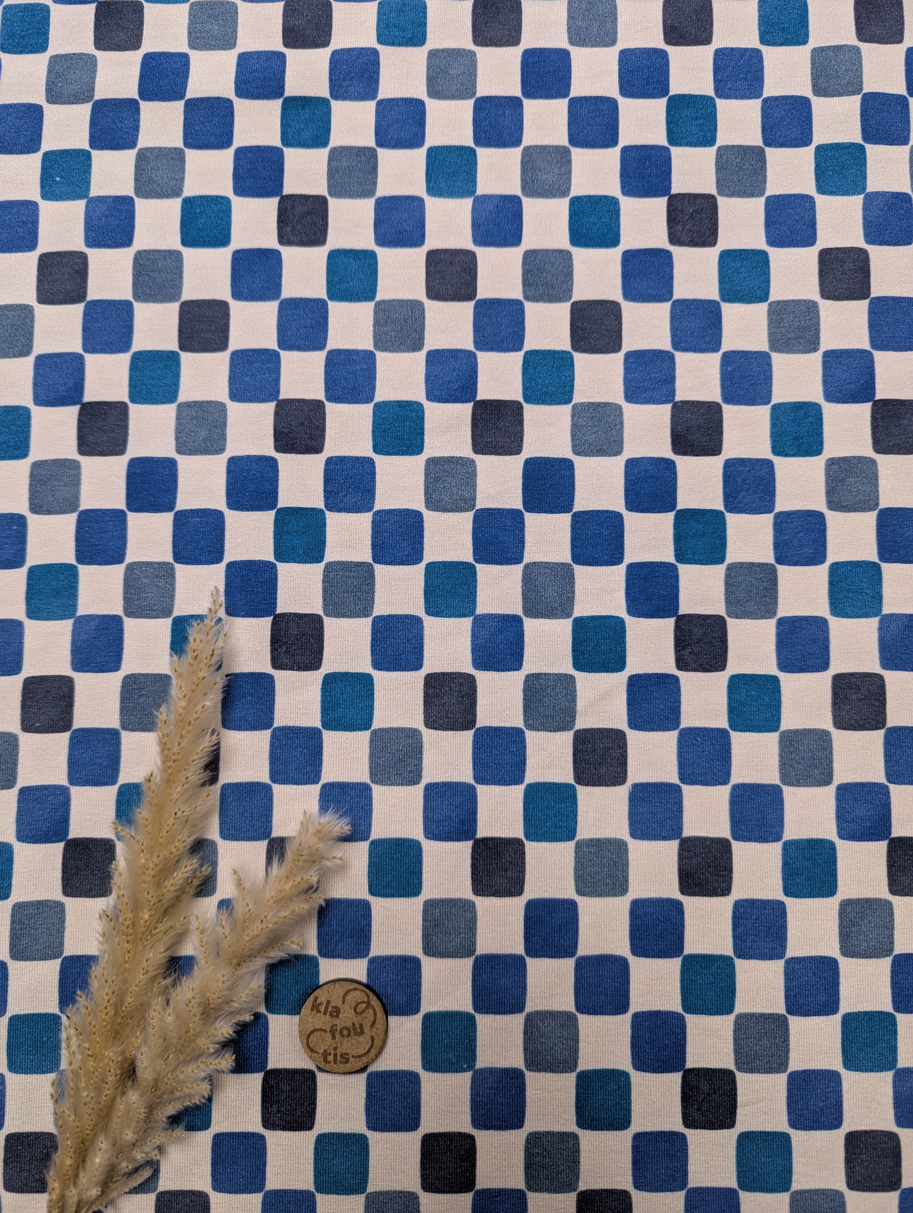 Jersey de coton - damier bleu