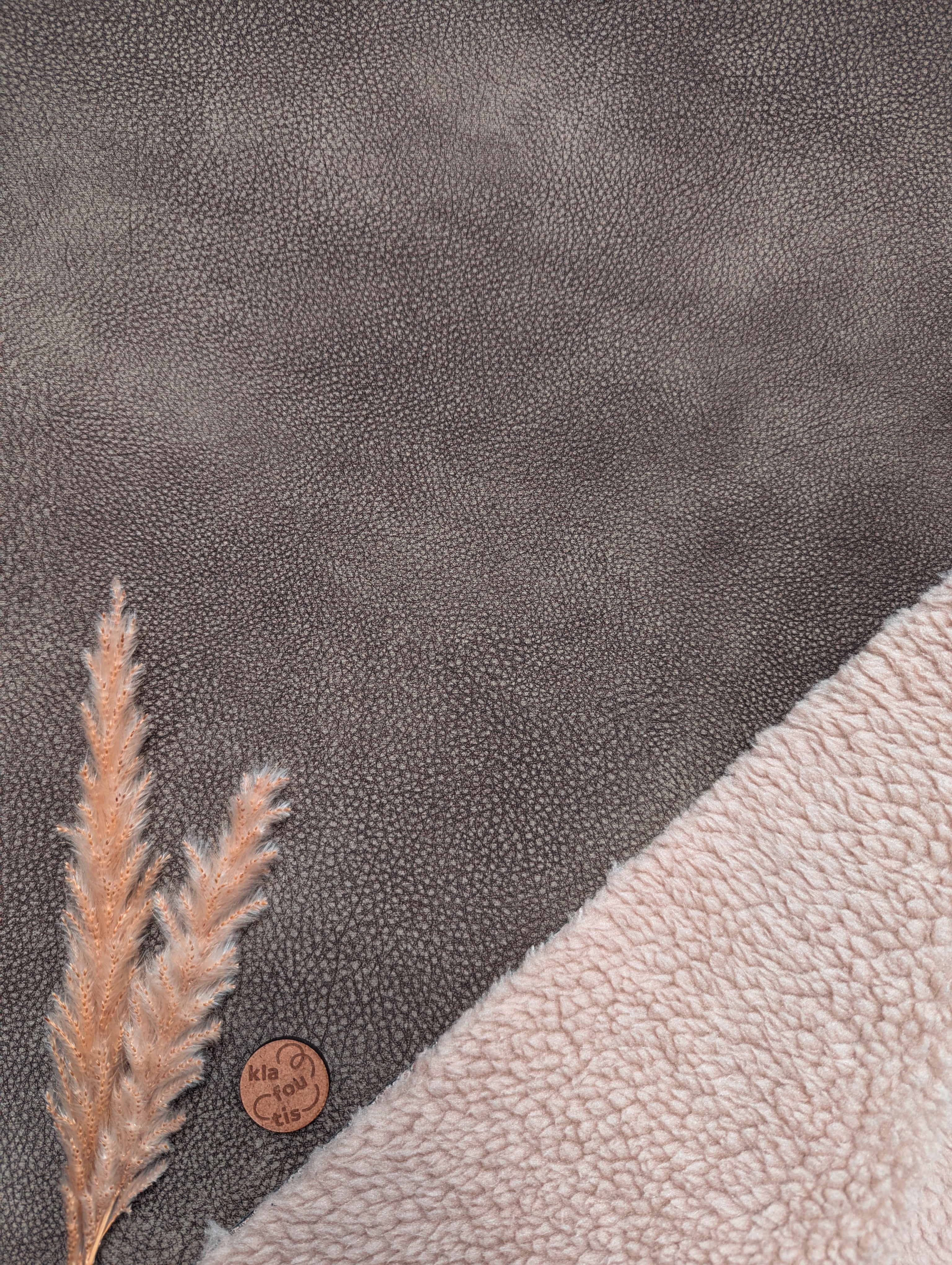 Faux cuir doublé teddy - gris vert