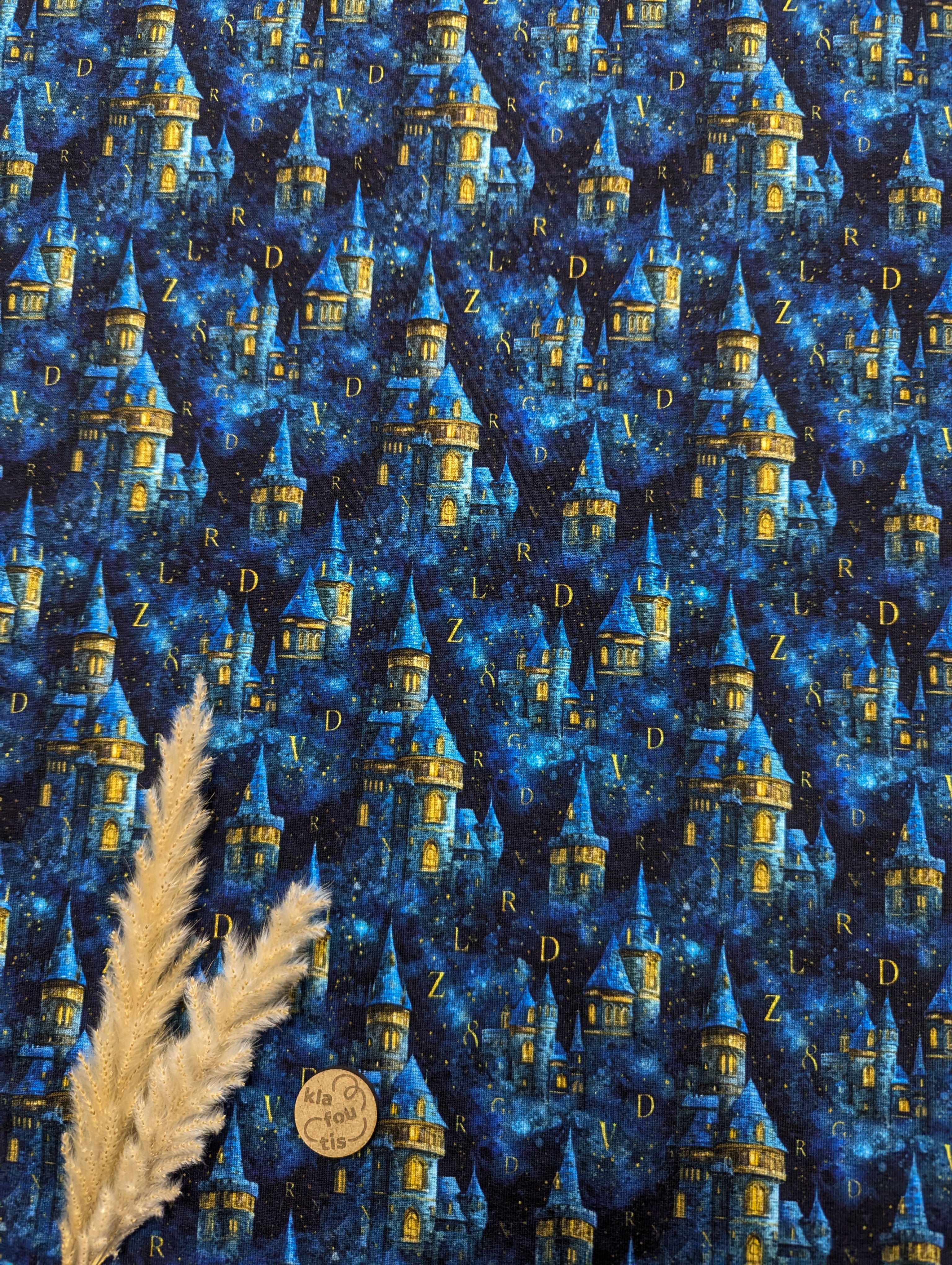 French terry bleu marine - effet Poudlard