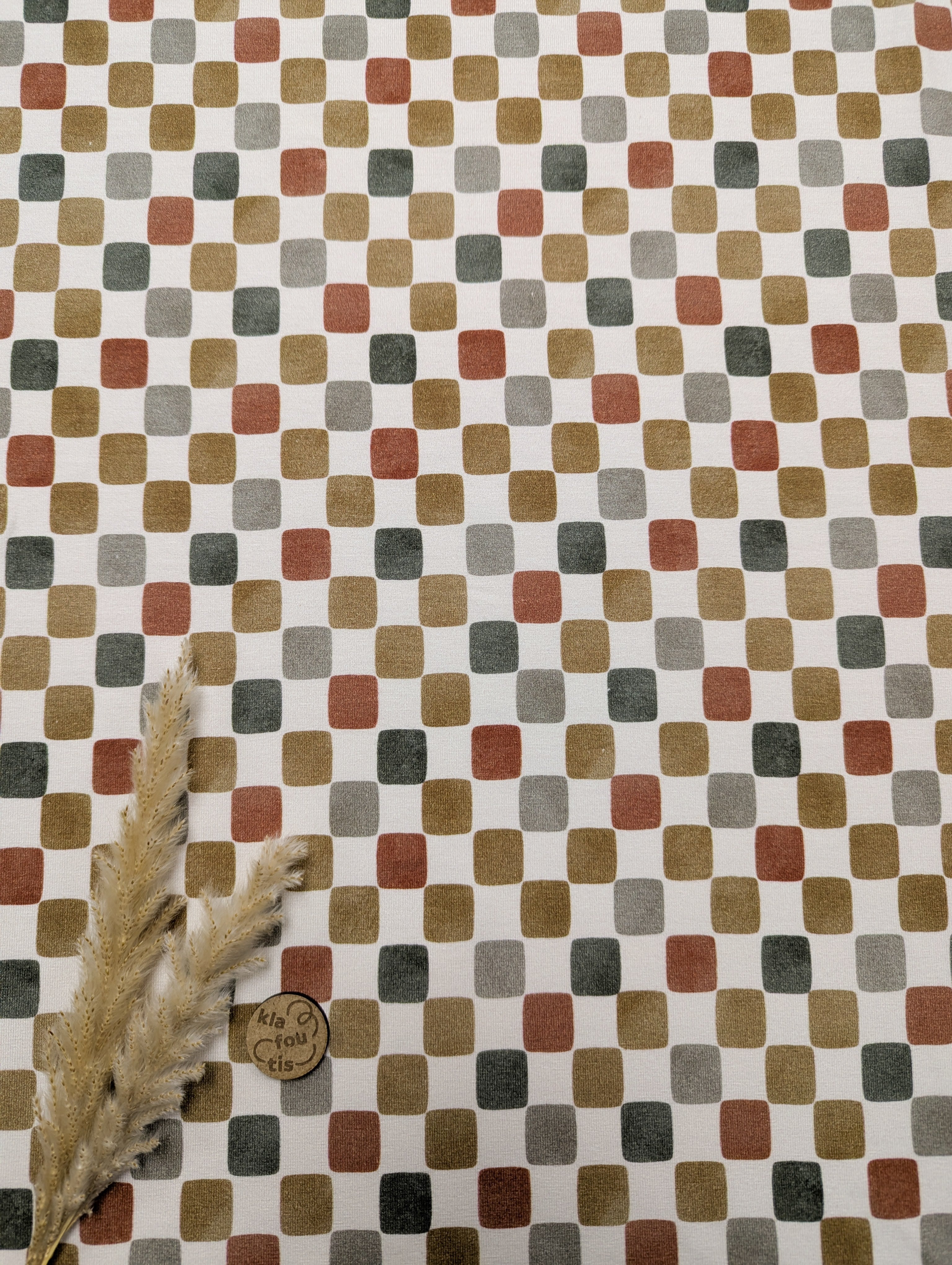 Jersey de coton - damier en couleurs de la terre
