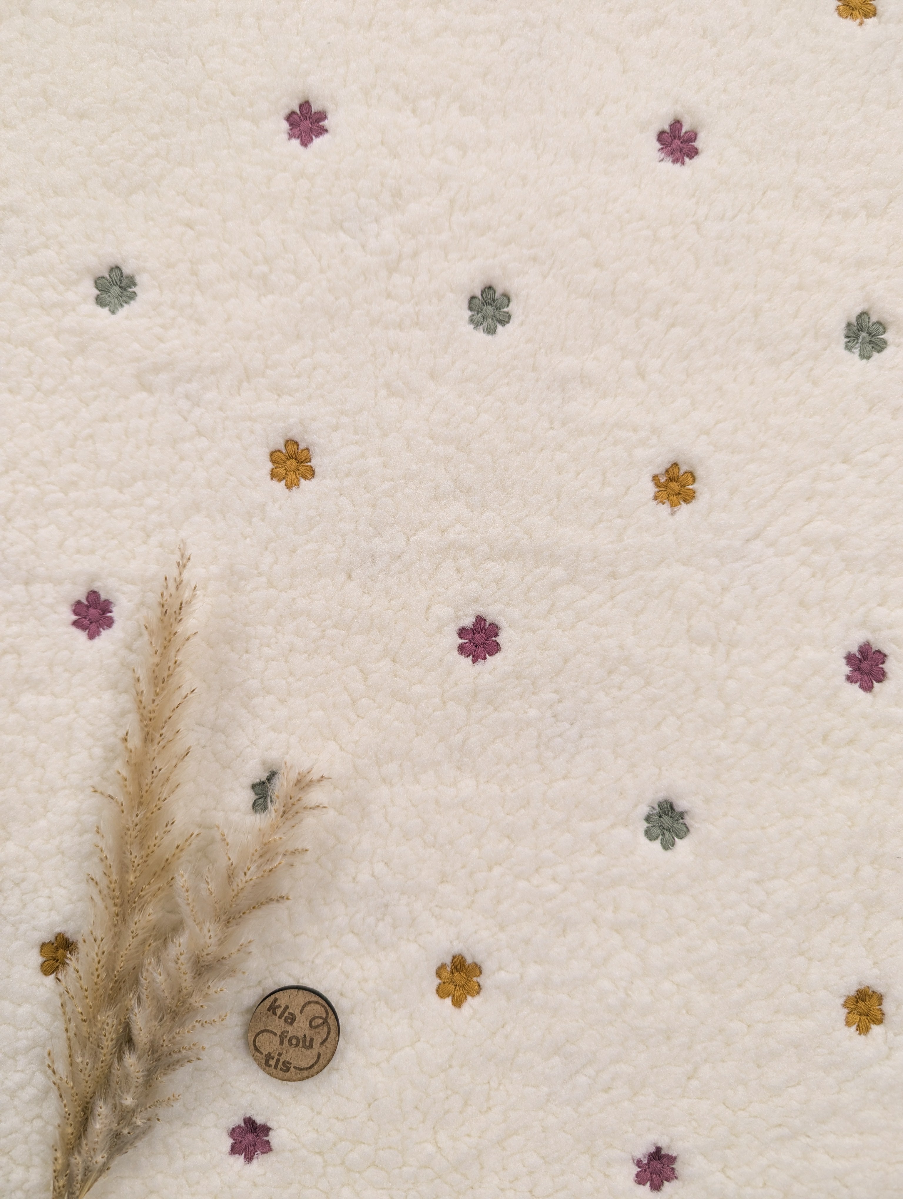 Teddy extensible brodé écru - Fleurs multicolores