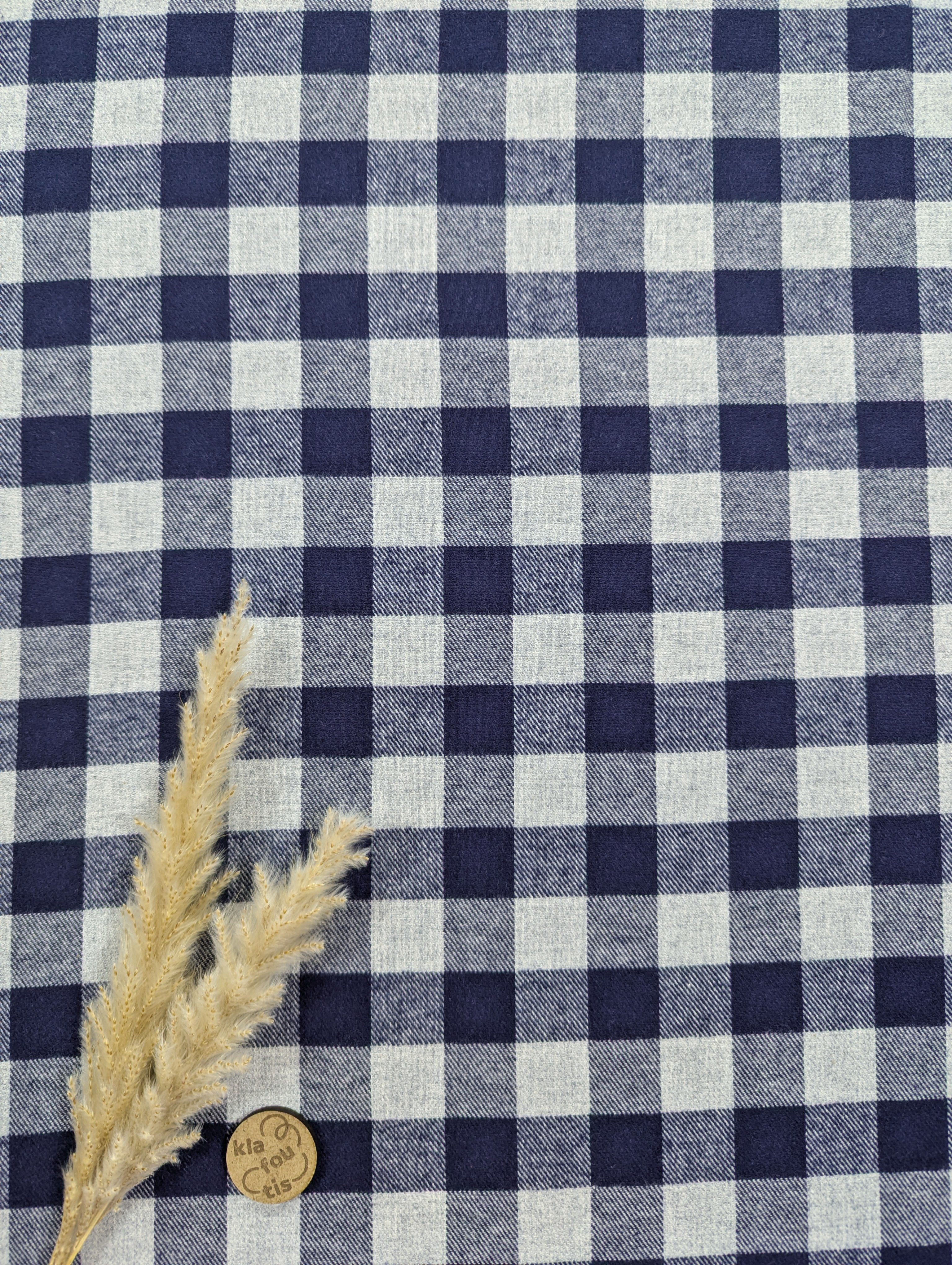 Flanelle de coton - carreaux gris bleu marine