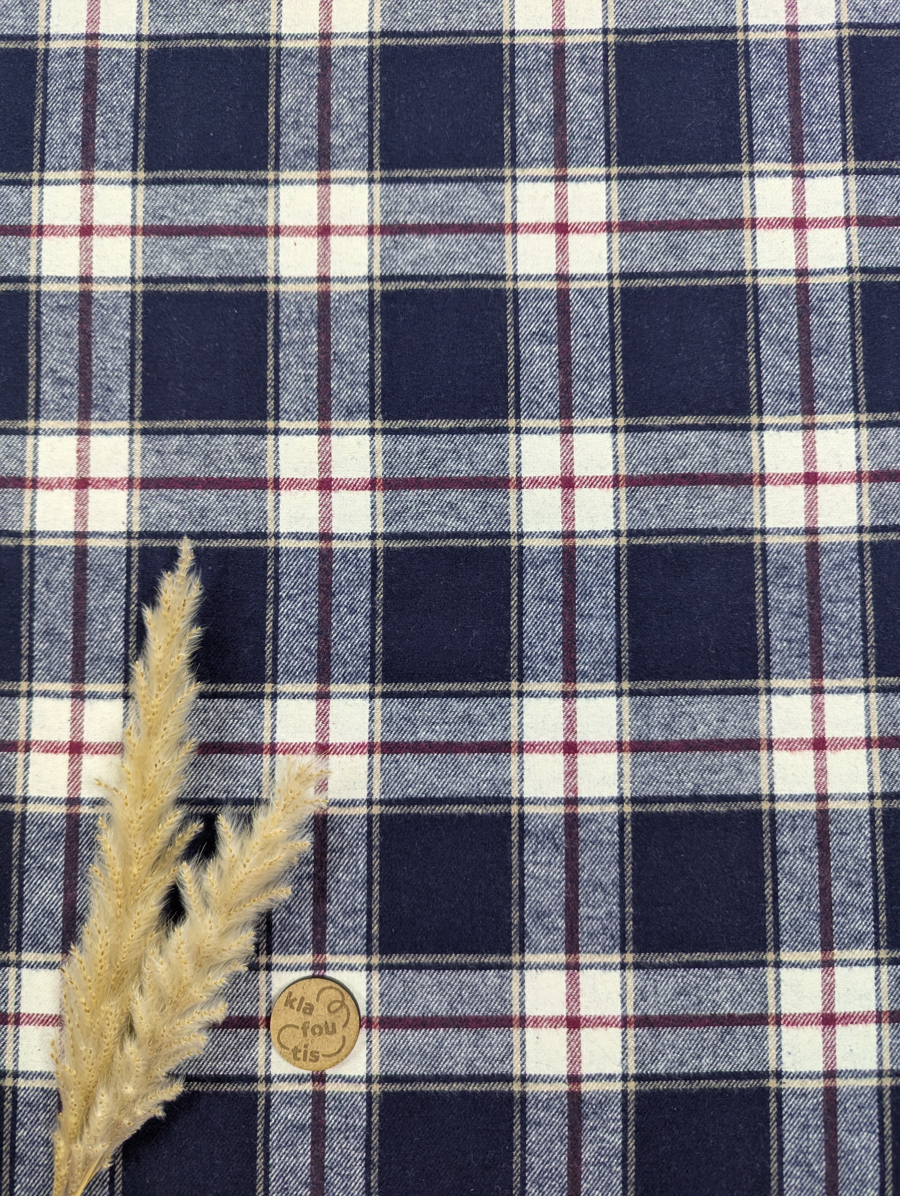 Flanelle de coton - tartan bordeaux bleu marine