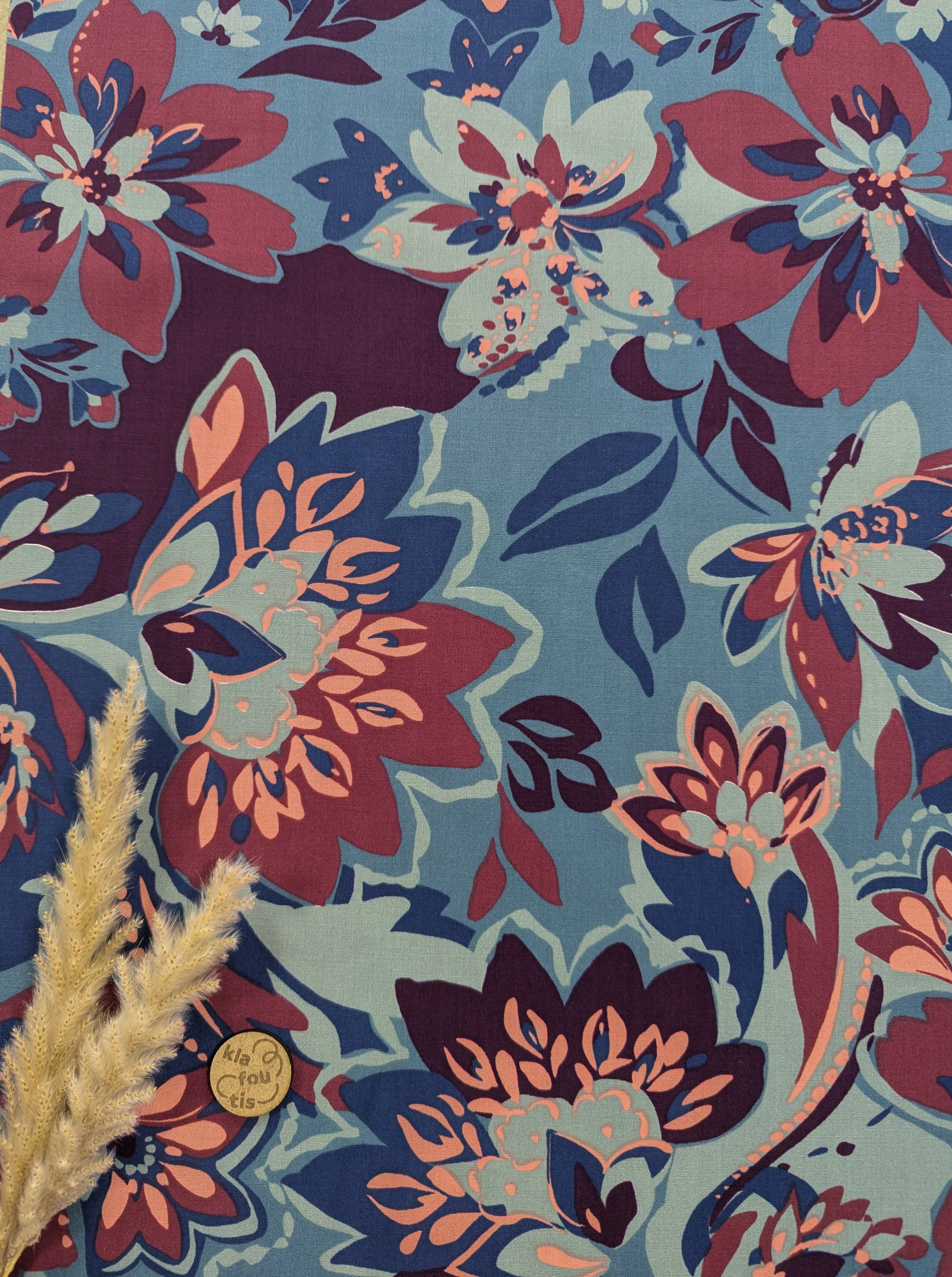 Popeline de viscose bleu acier - Évasion Florale