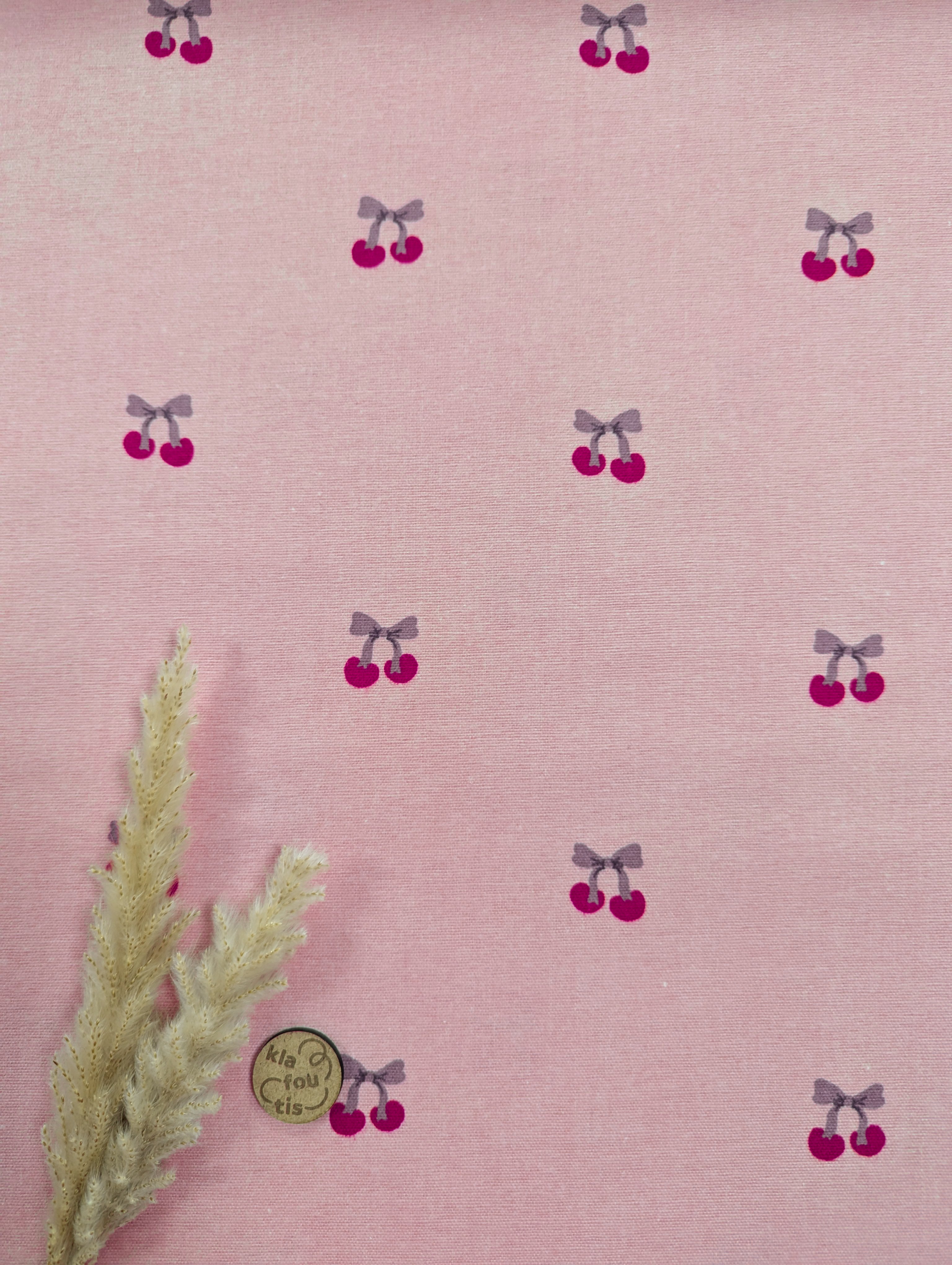 Flanelle de coton rose - noeuds ou cerises ?