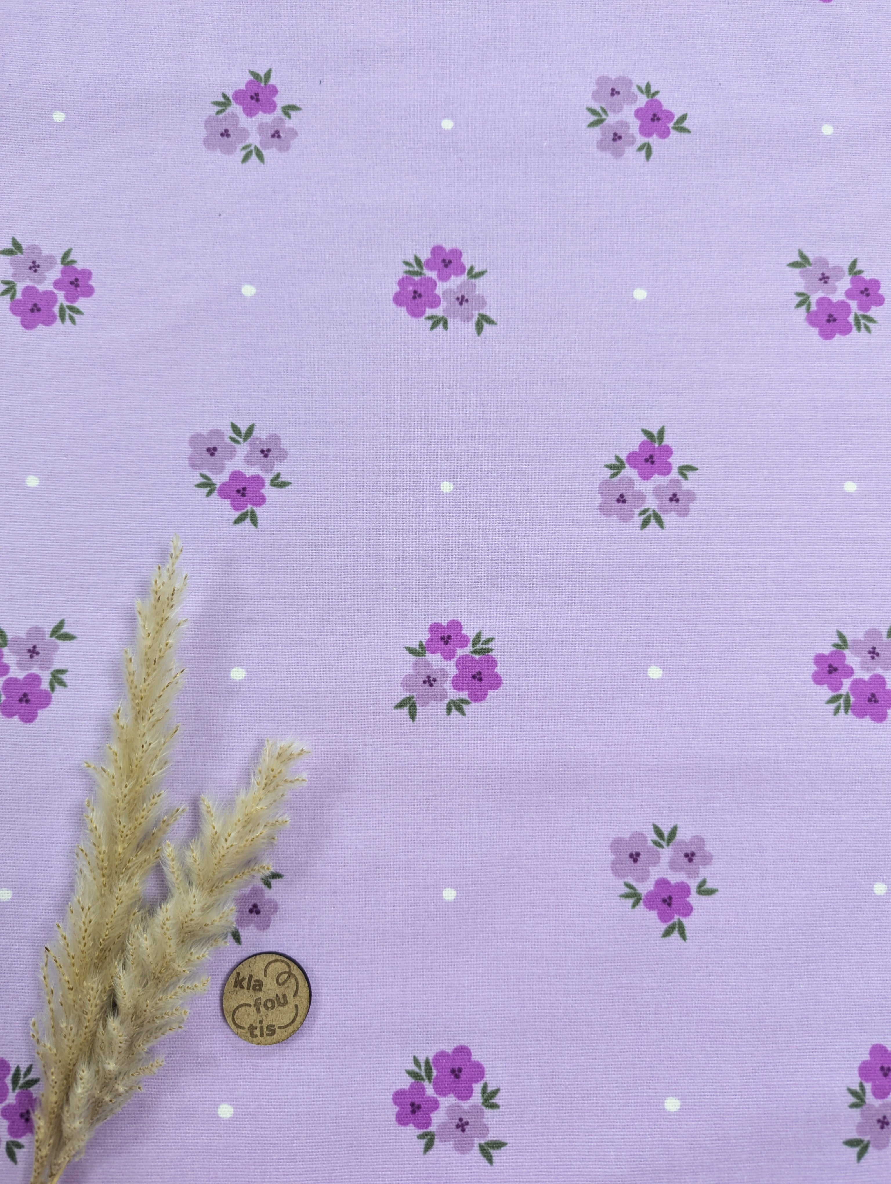 Flanelle de coton lilas - bouquets ton sur ton