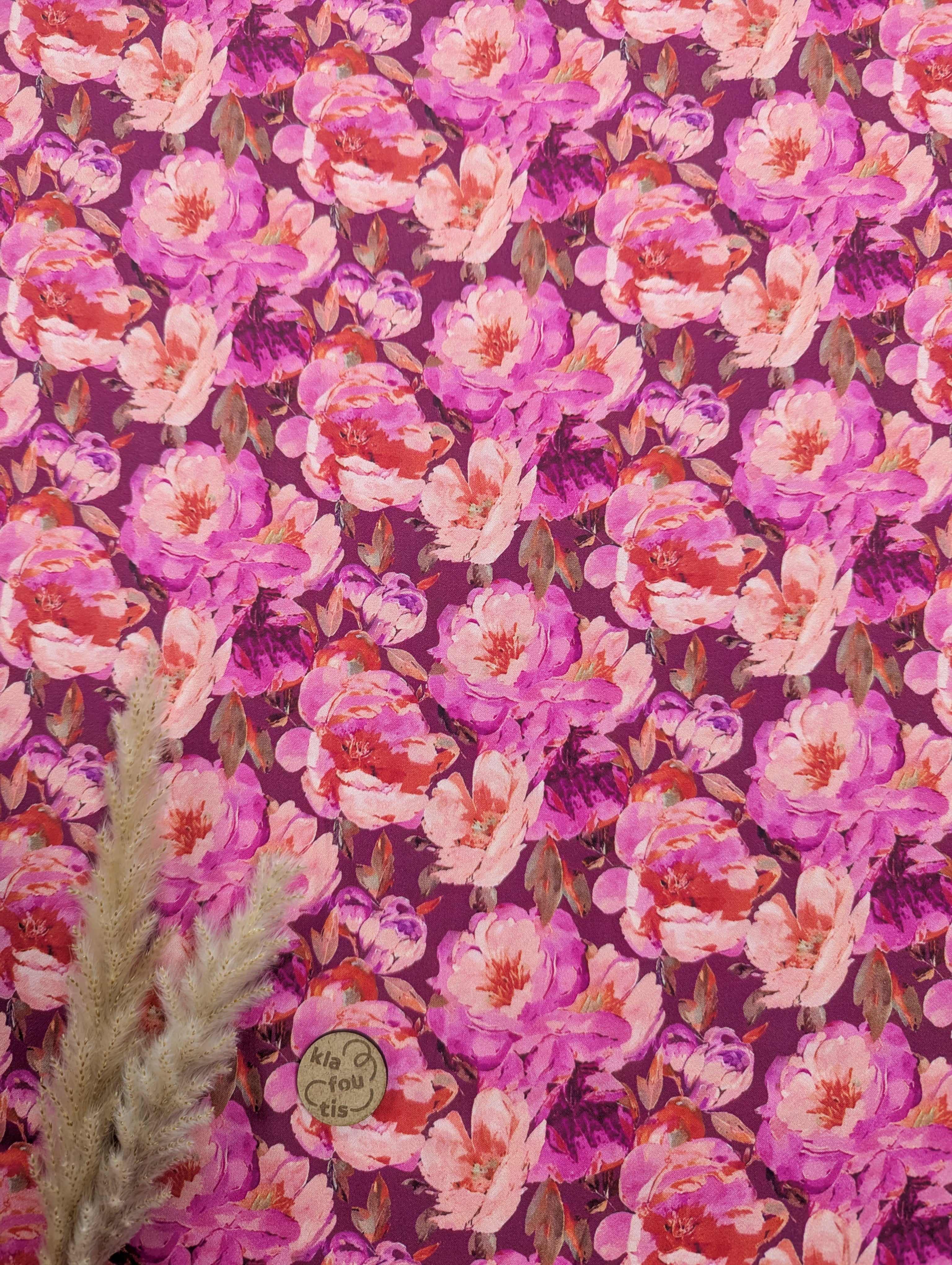 Satin de viscose rose - floraison