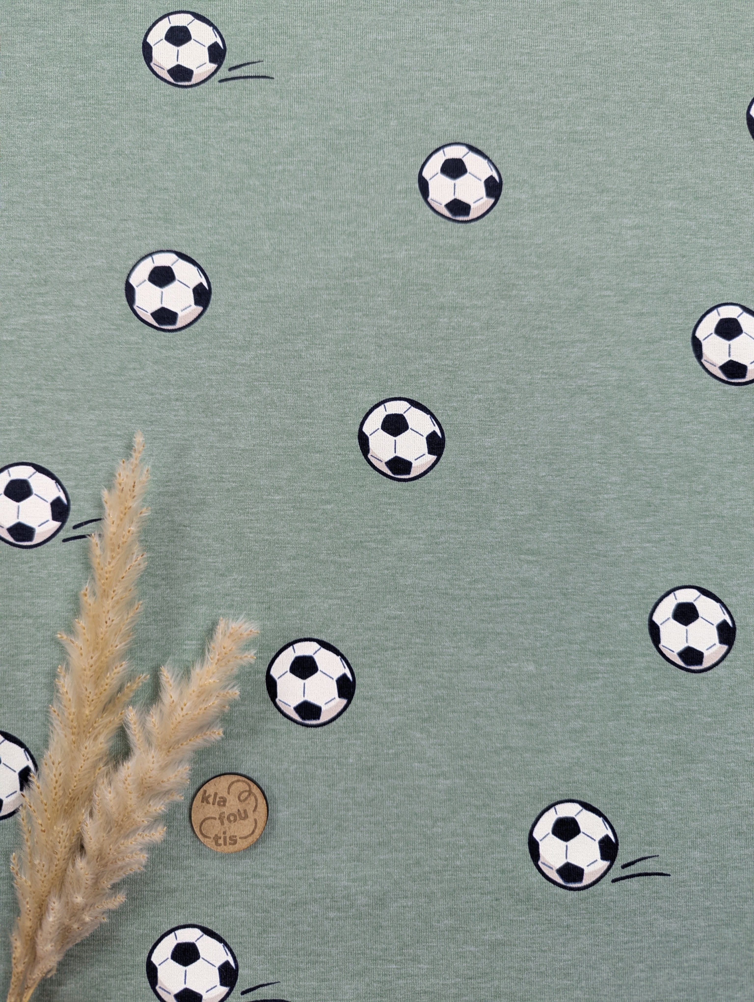 Jersey de coton vert chiné - ballons de foot