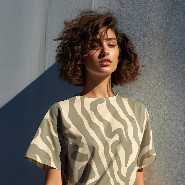 Twill de viscose vert amande et crème - ondulations