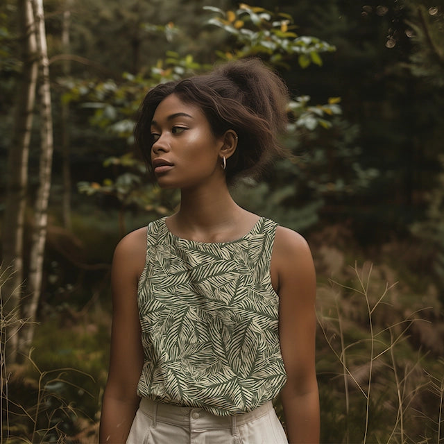 Twill de viscose kaki et crème - végétation