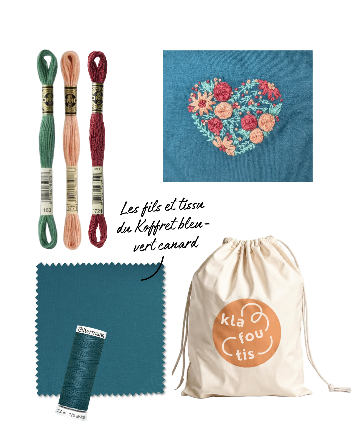 Koffret coudre et broder un sweat - Coeur fleuri - avec Gina&Cie