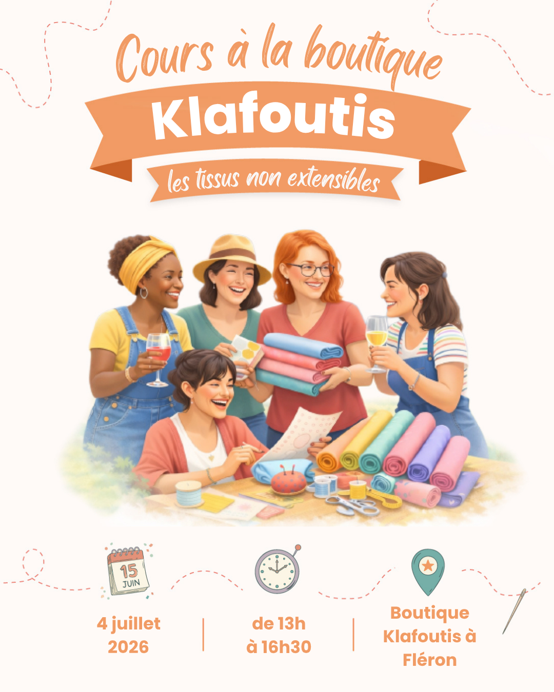 Cours à la boutique : devenir incollable sur les tissus non extensibles – 4 juillet 2026 (13h)