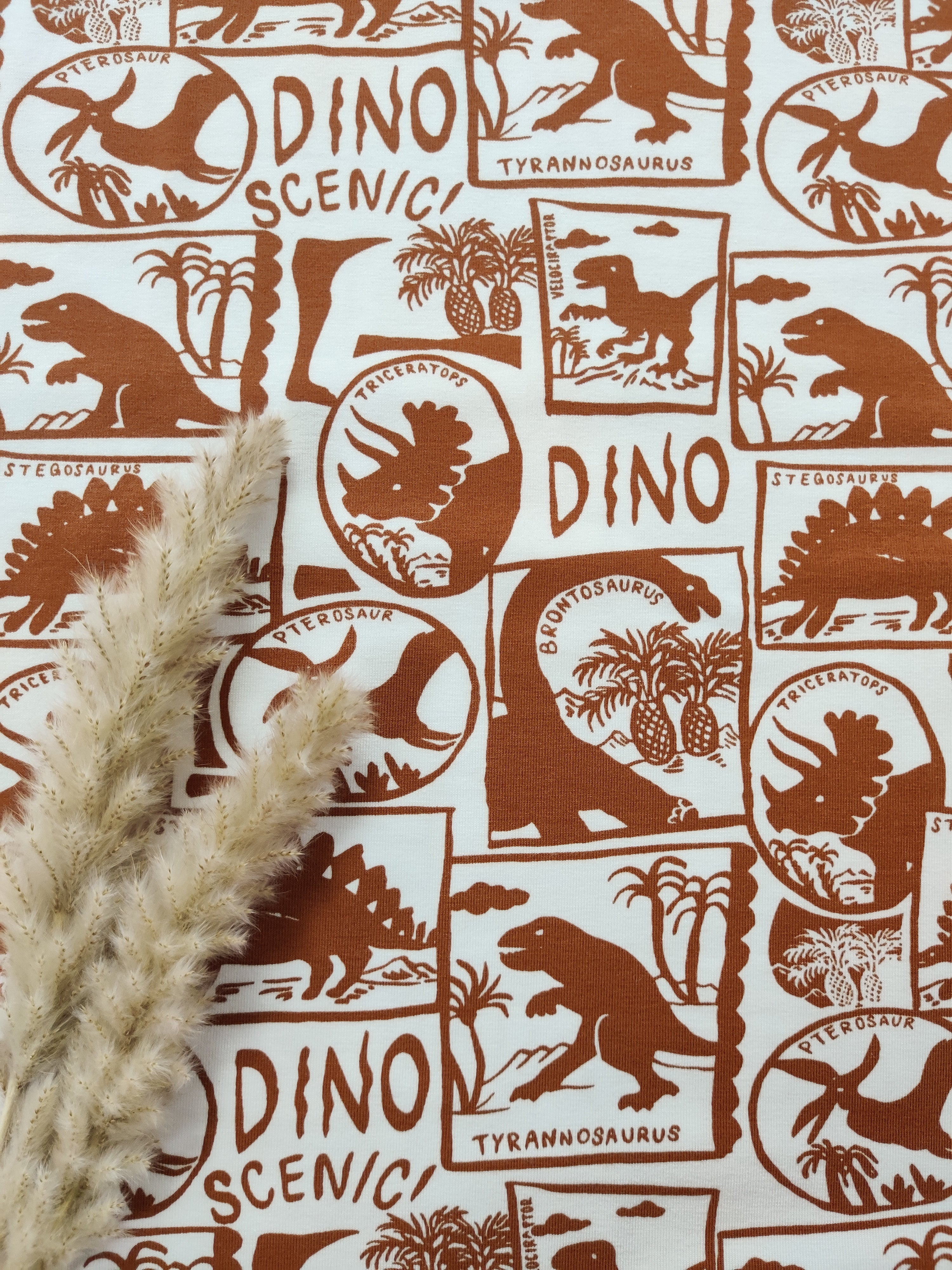 Jersey de coton camel - Ecussons dino