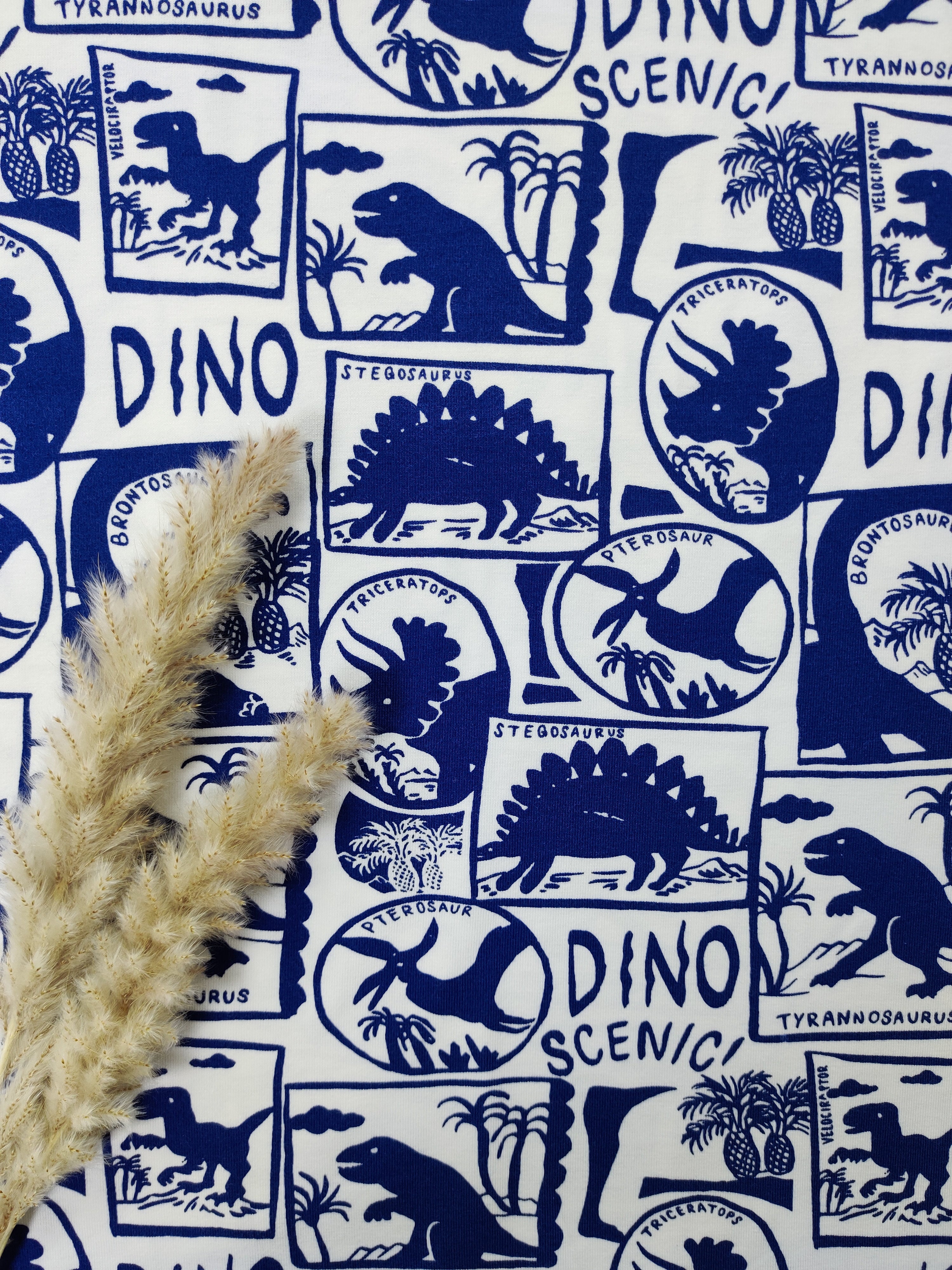 Jersey de coton bleu - Ecussons dino