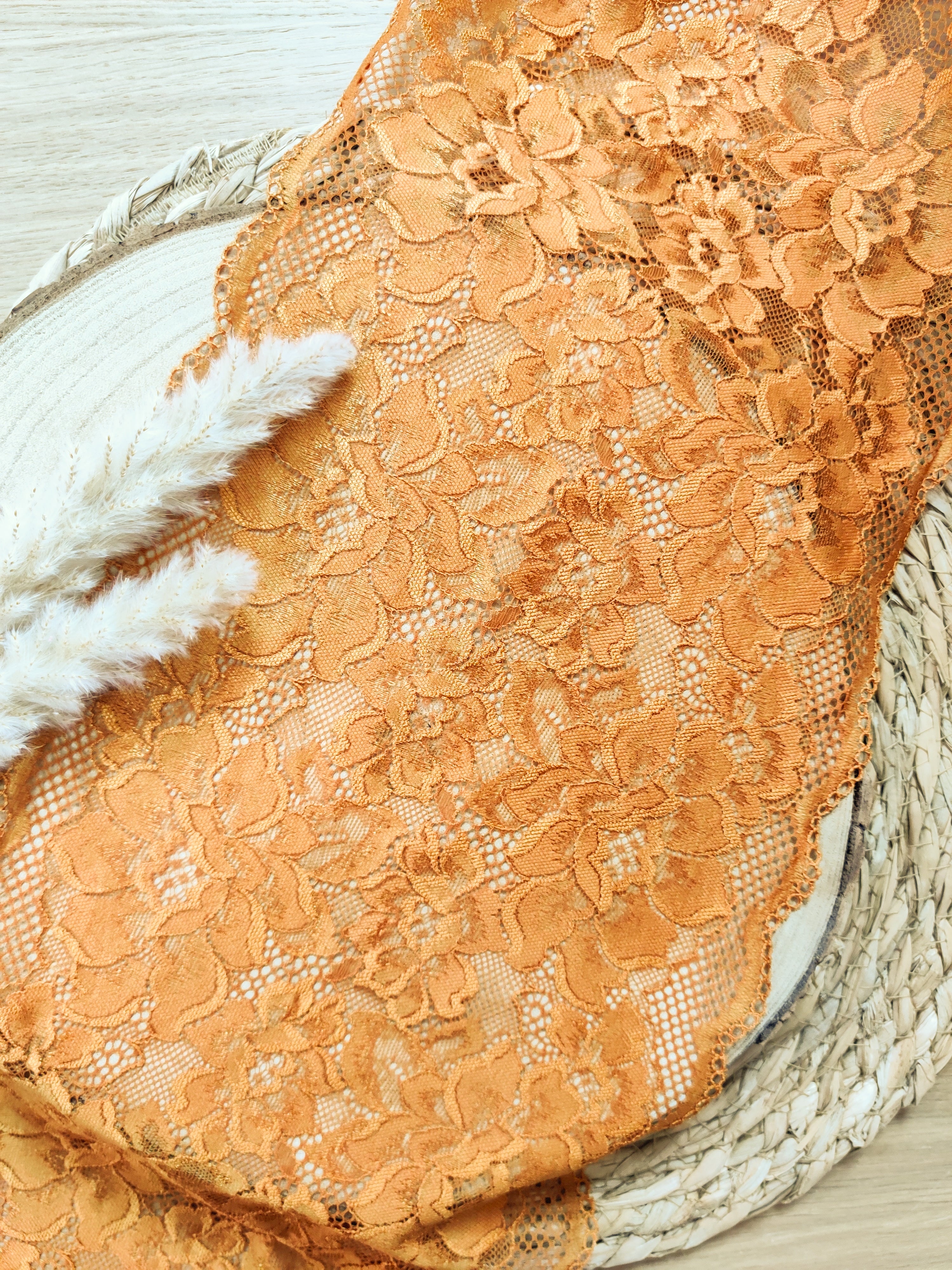 Dentelle stretch fleurie 23 cm - Cognac