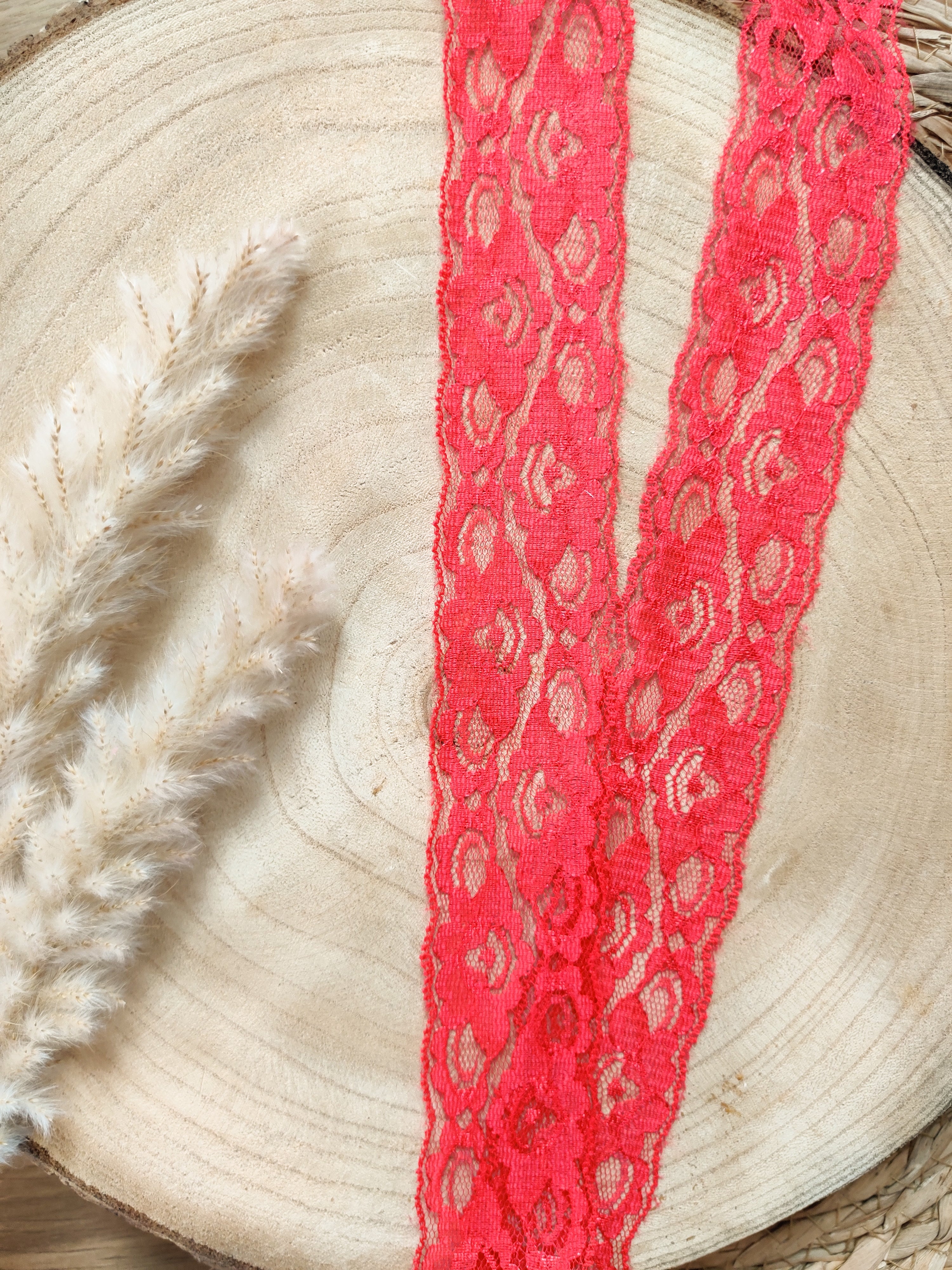Dentelle fleurie 4,5 cm - Rouge
