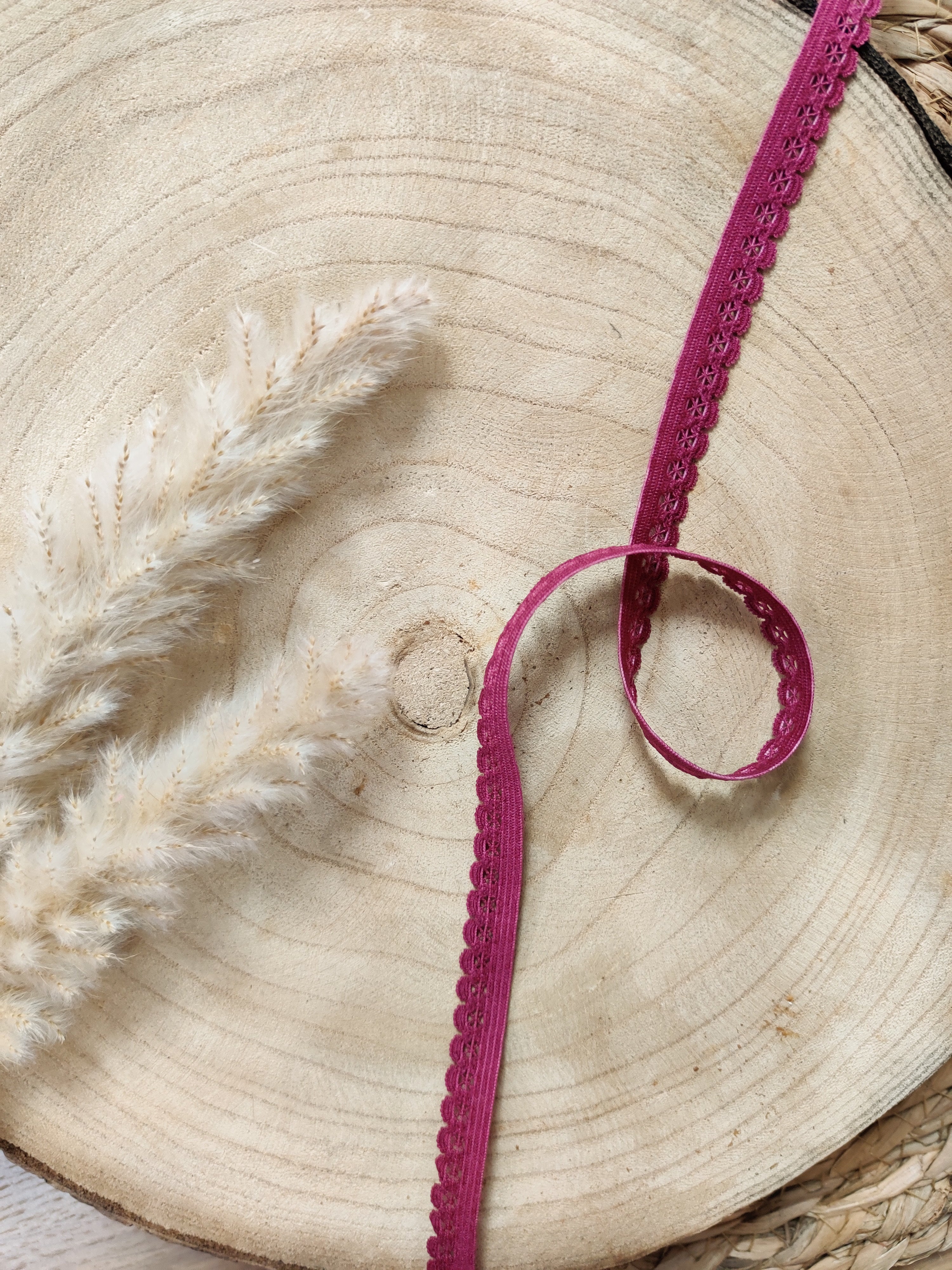 Elastique à picots simple 13 mm - Lie de vin