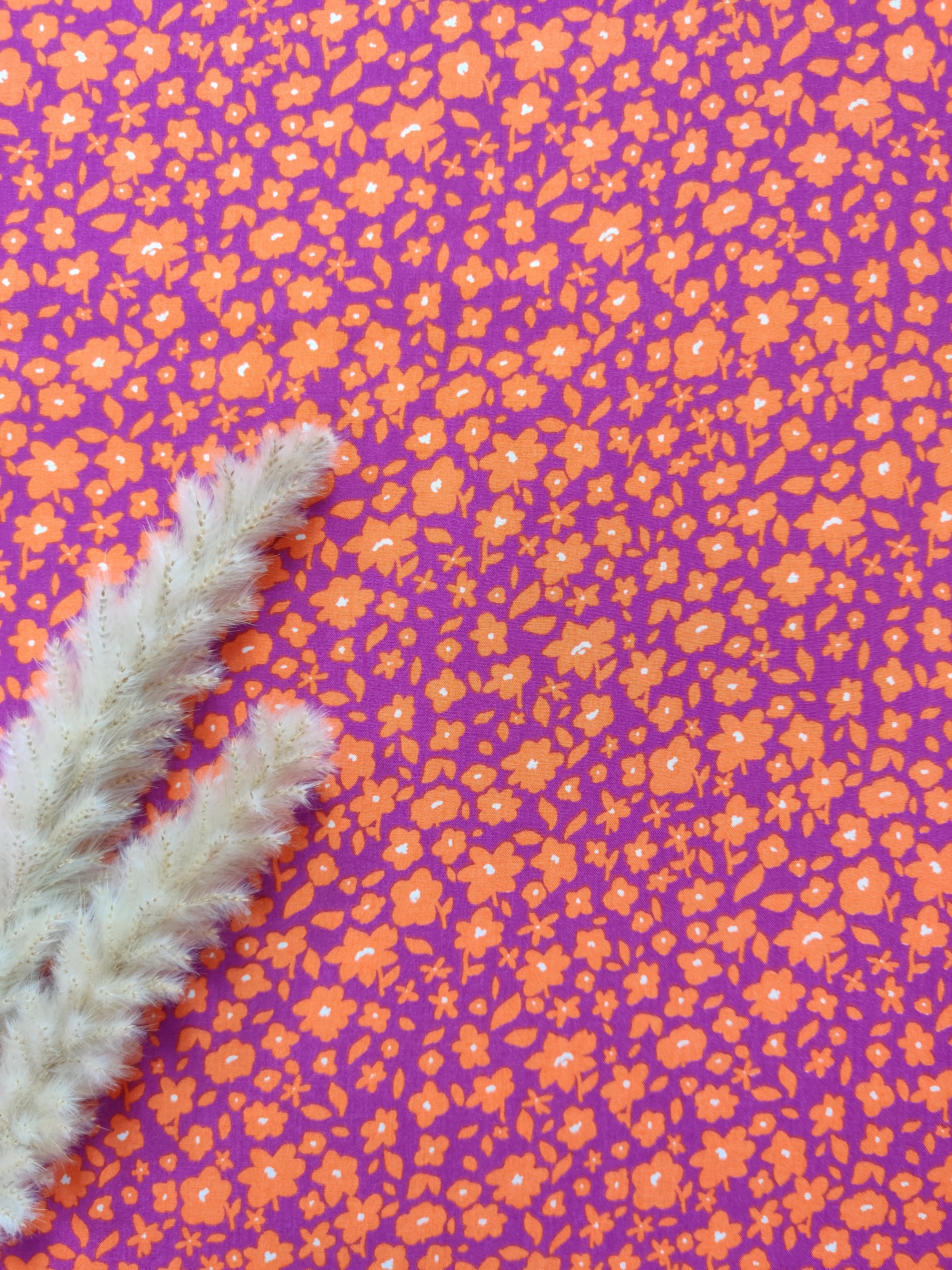 Popeline de viscose fuchsia - Fleurs oranges