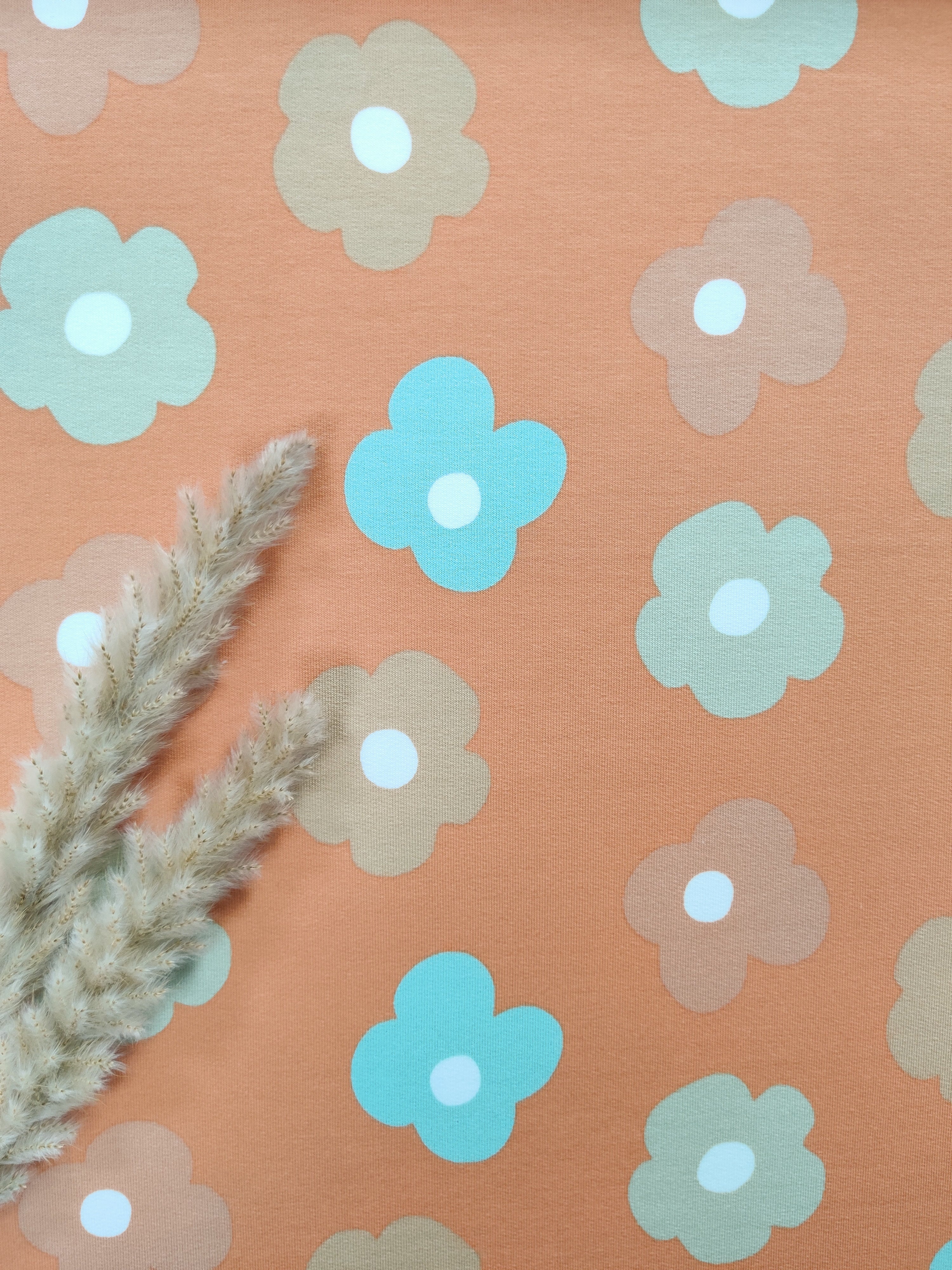 French Terry abricot - Cute flowers