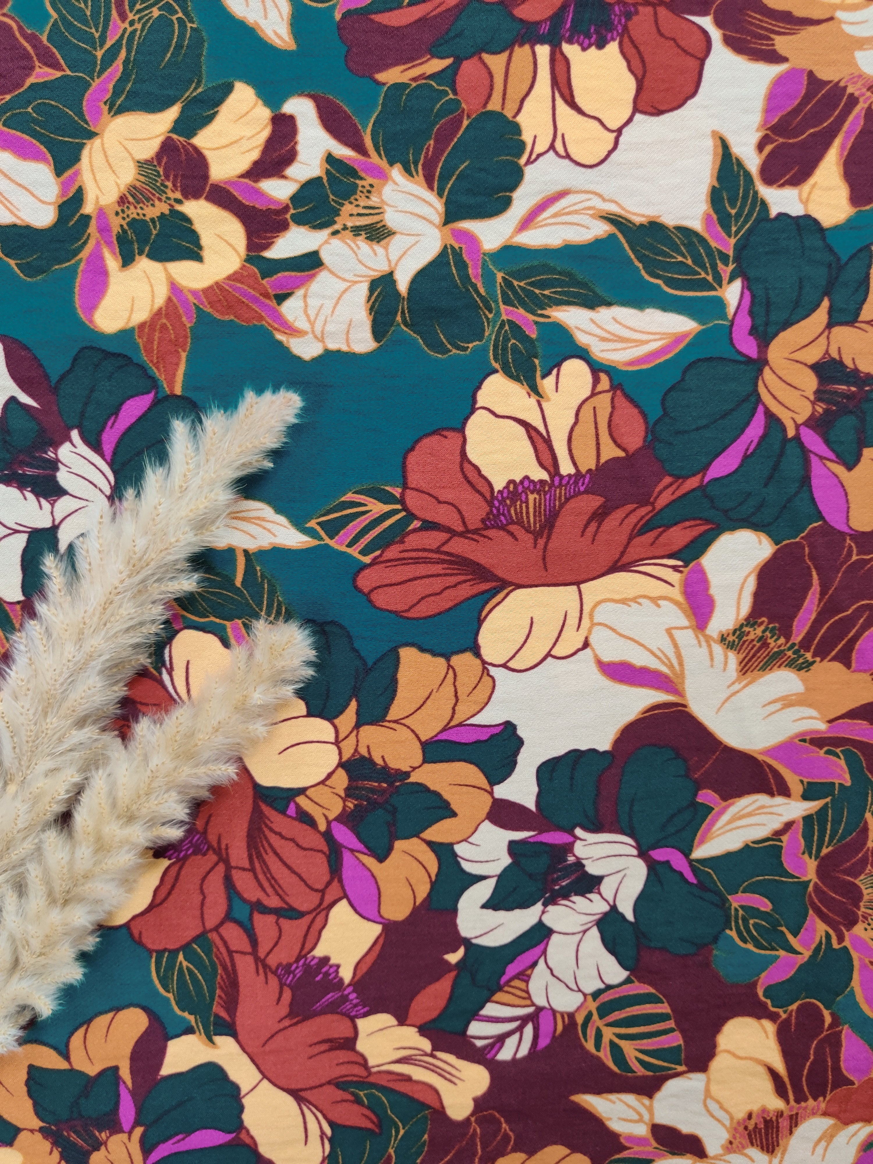 Crêpe de viscose - Tapisserie pétrole