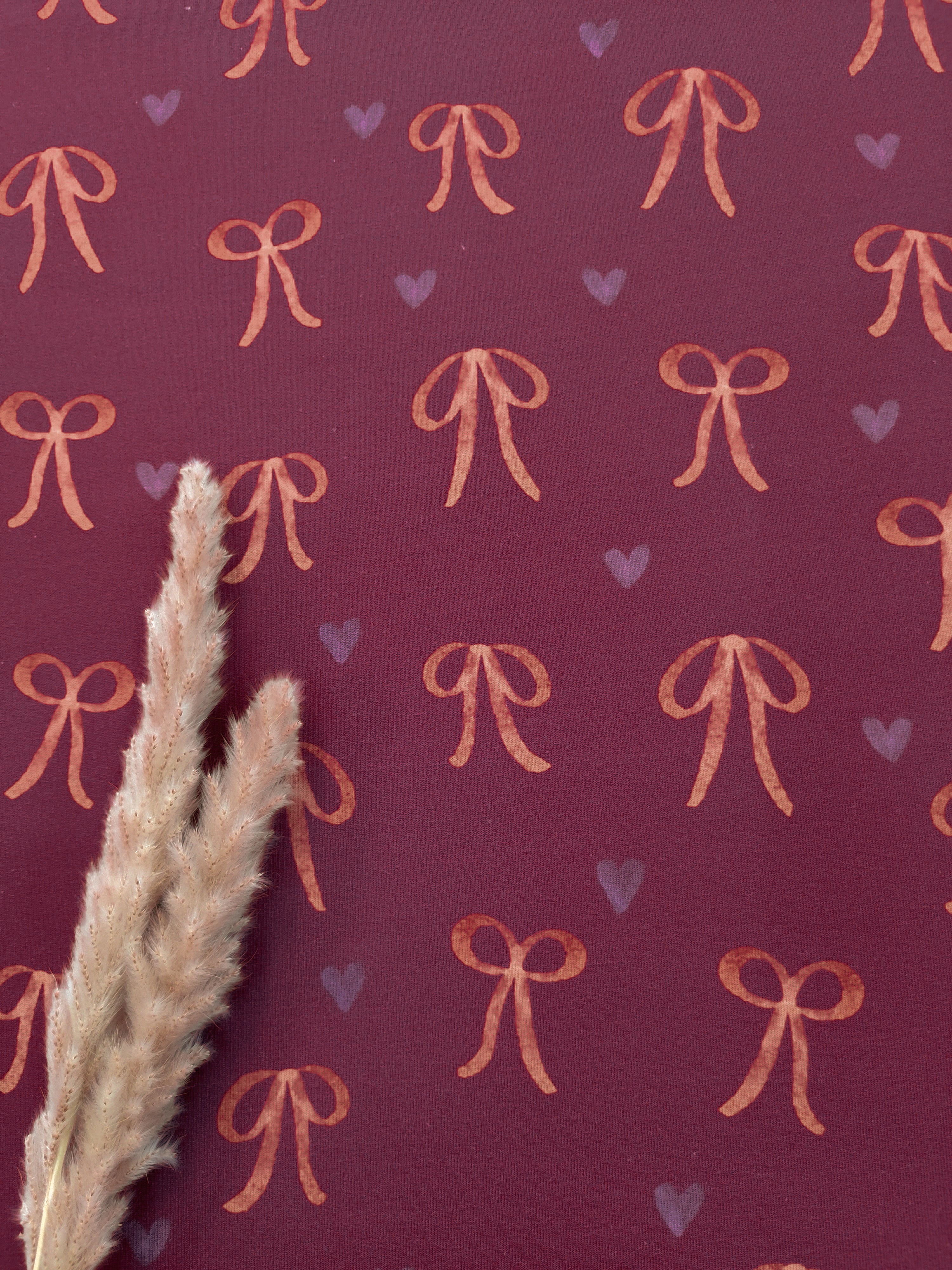 French Terry lie de vin - Cœurs et nœuds