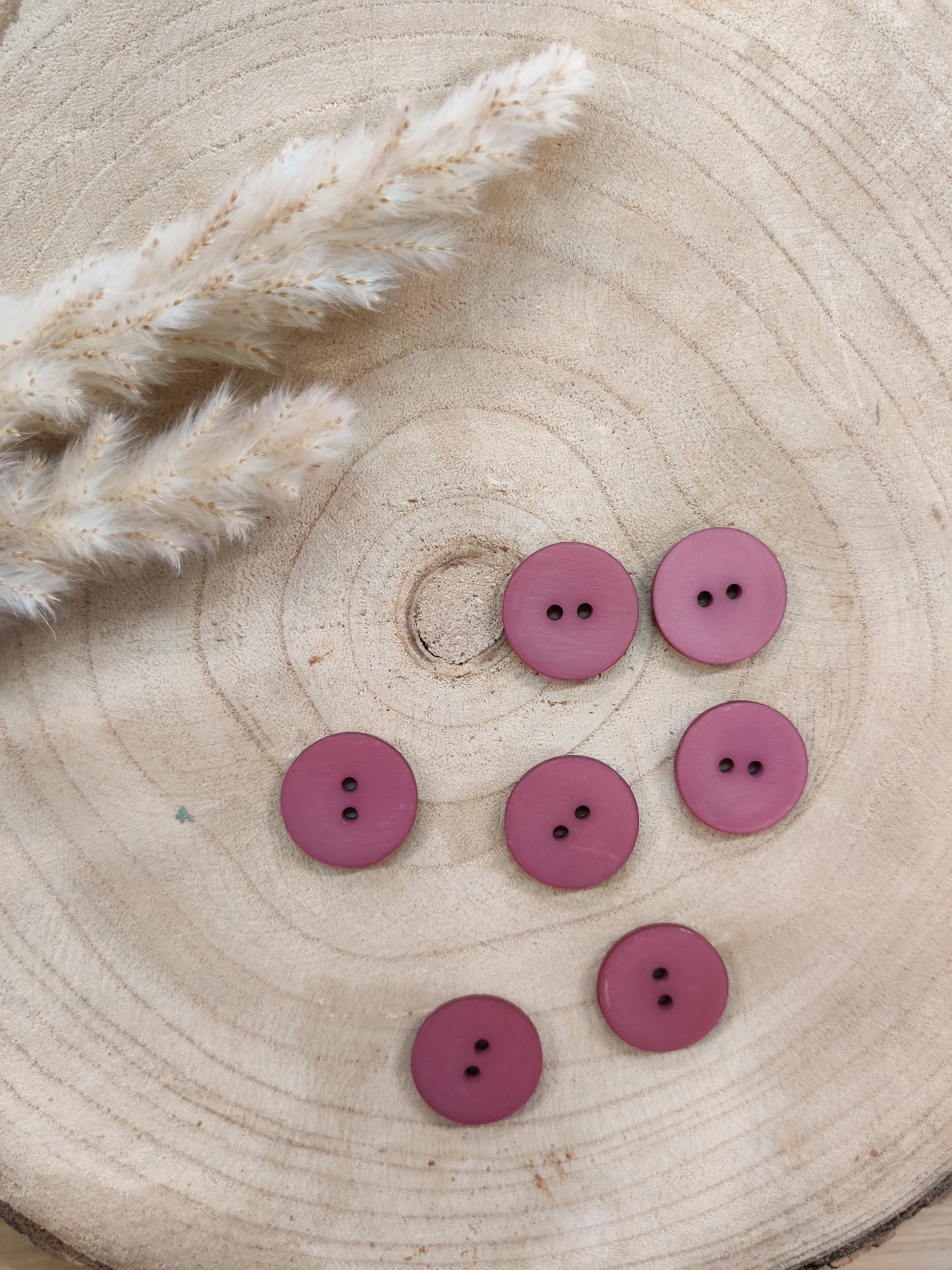 Boutons satinés 2 trous - Prune  - 23 mm de diamètre