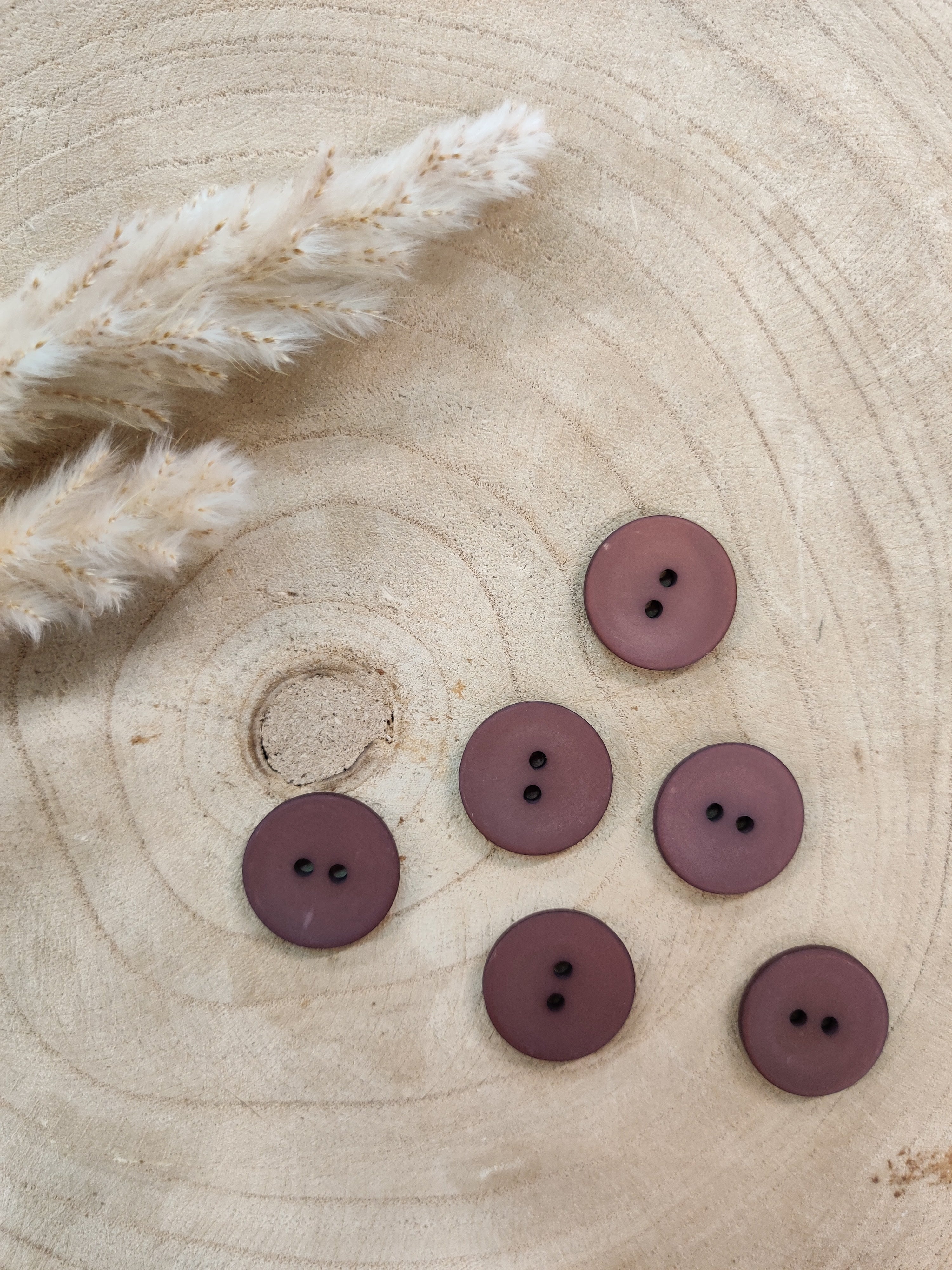 Boutons satinés 2 trous -  Aubergine - 23 mm de diamètre