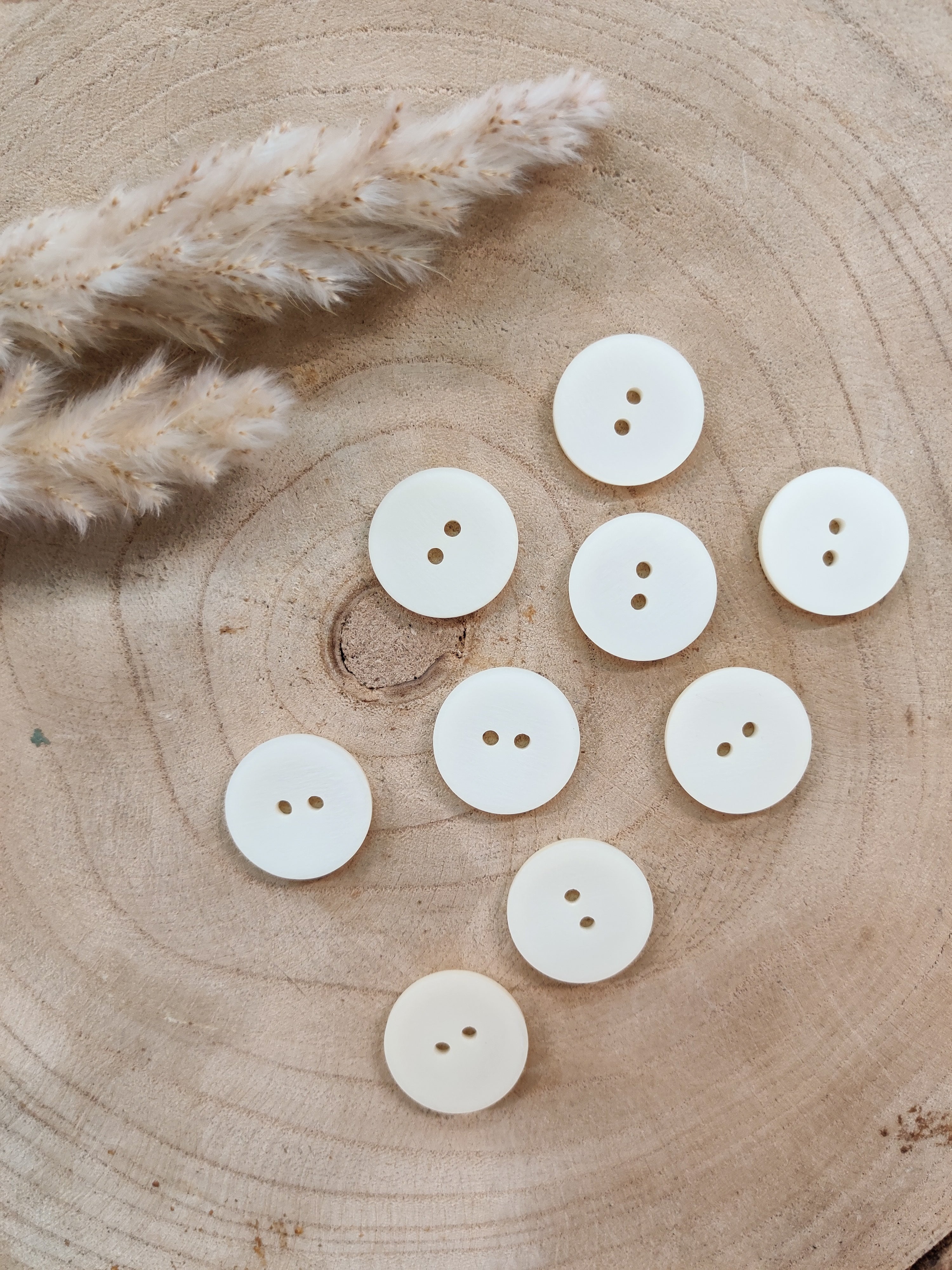 Boutons satinés 2 trous - Crème - 23 mm de diamètre