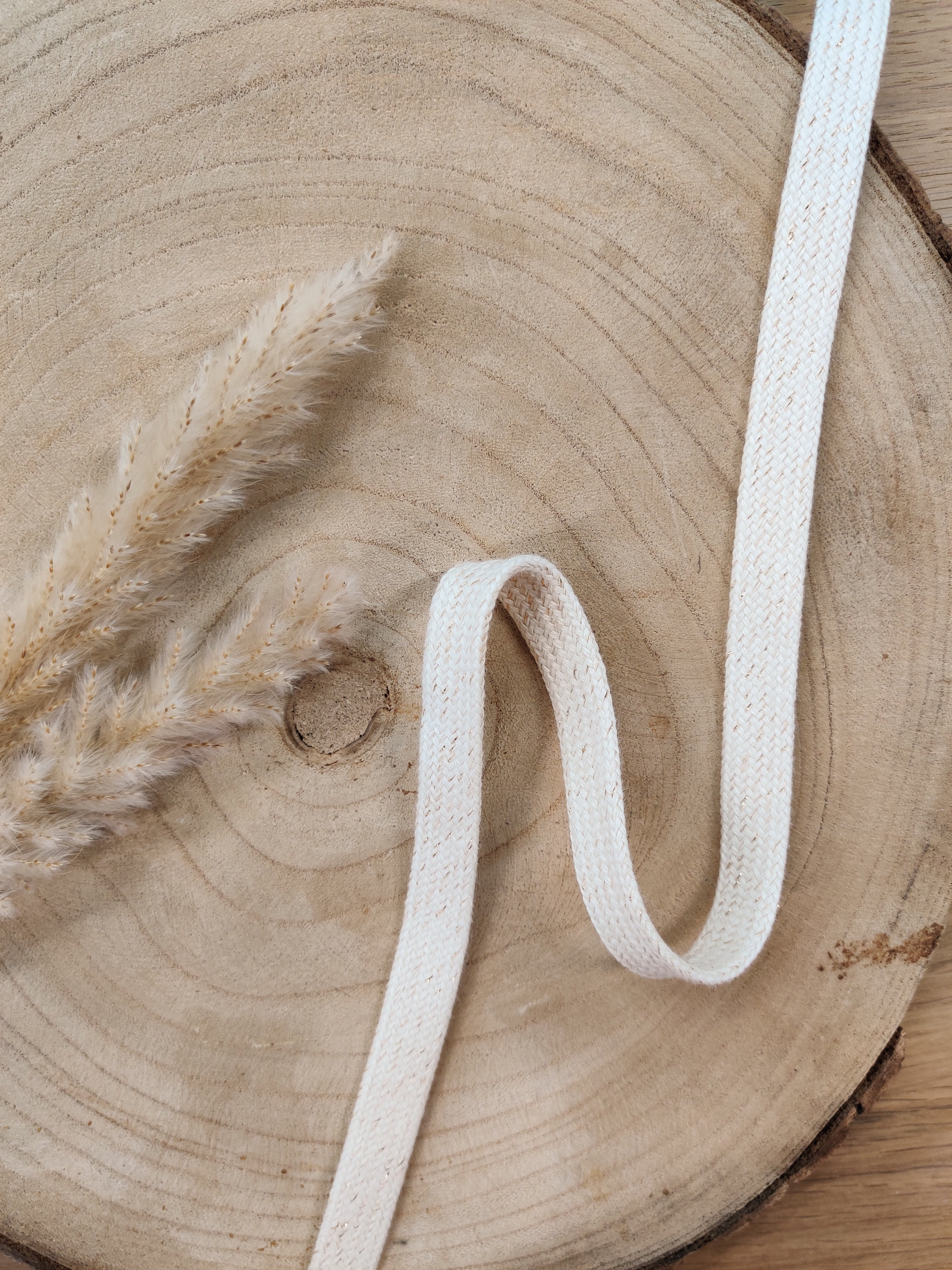 Cordon plat lurex pour sweat 15mm - Ecru doré