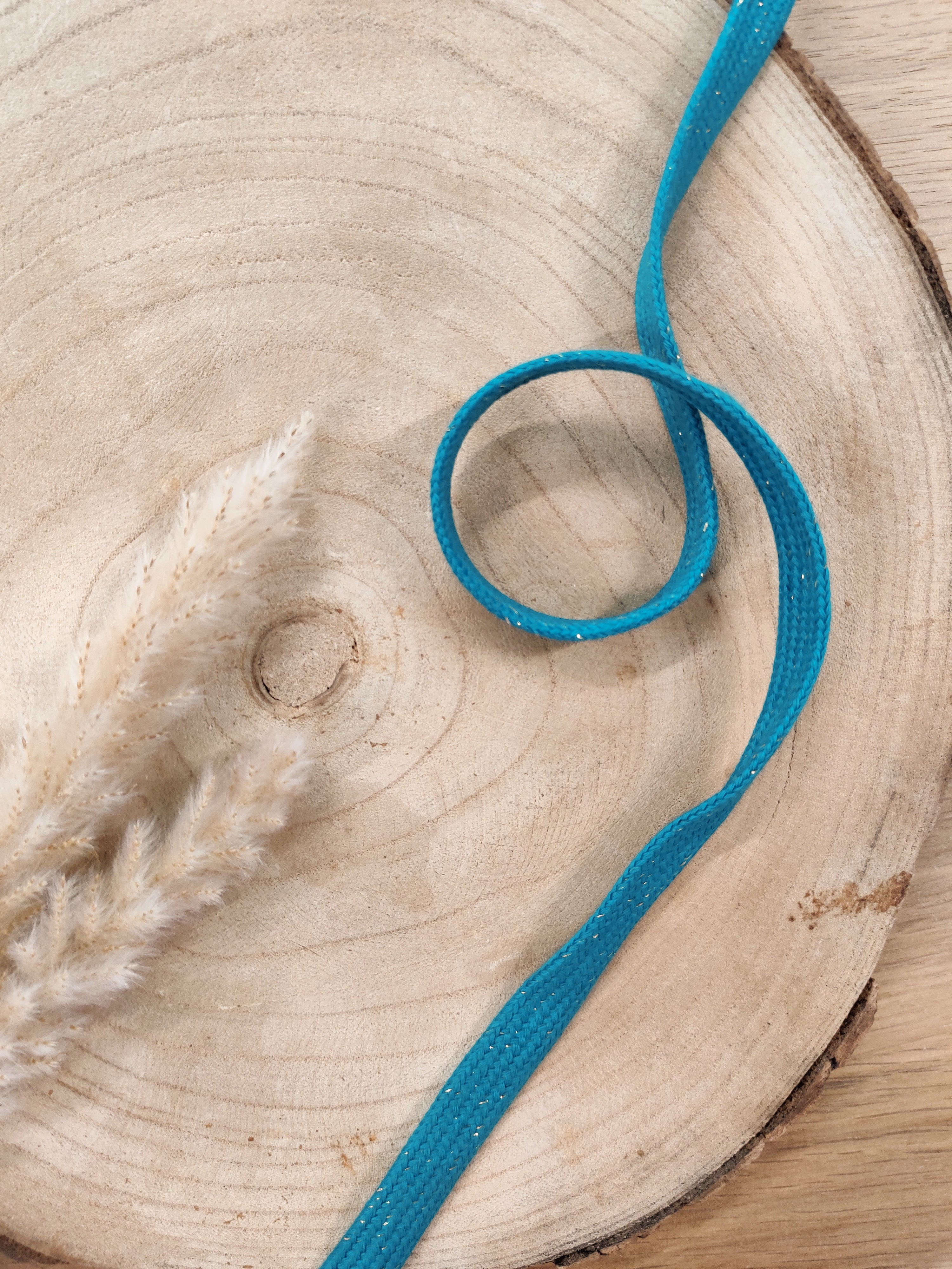 Cordon plat lurex pour sweat 15mm - Pétrole doré