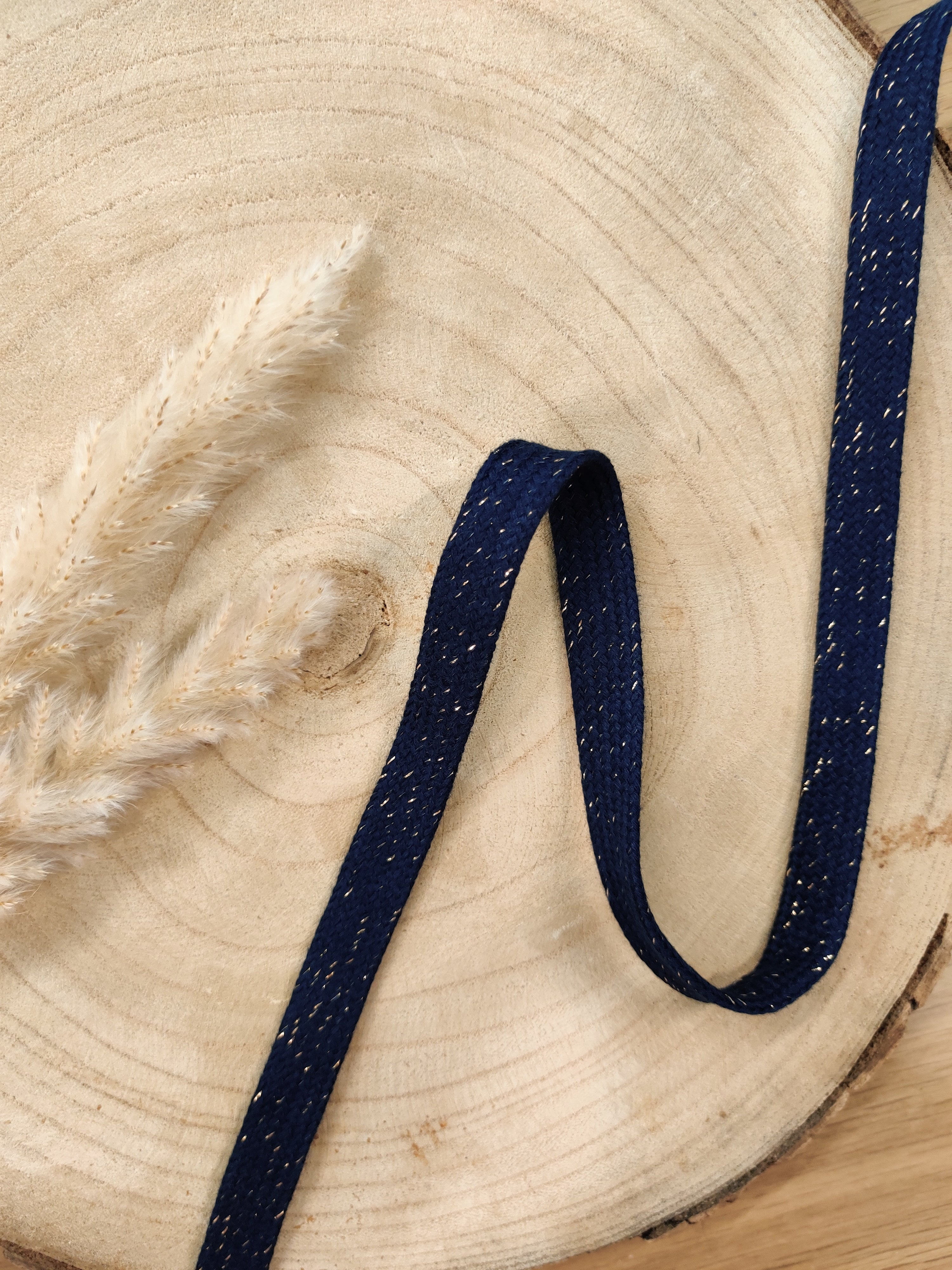 Cordon plat lurex pour sweat 15mm - Bleu marine doré