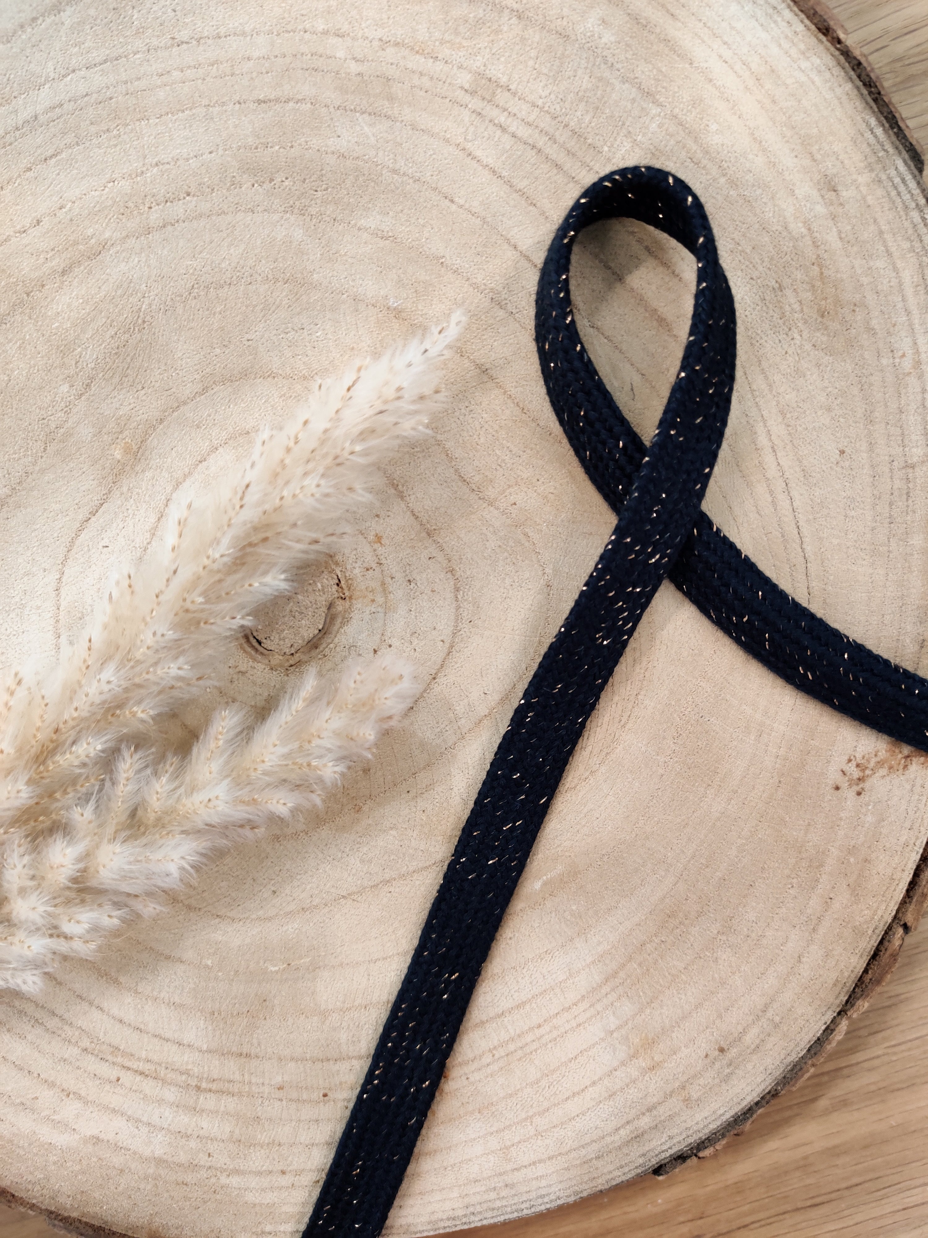 Cordon plat lurex pour sweat 15mm - Noir doré