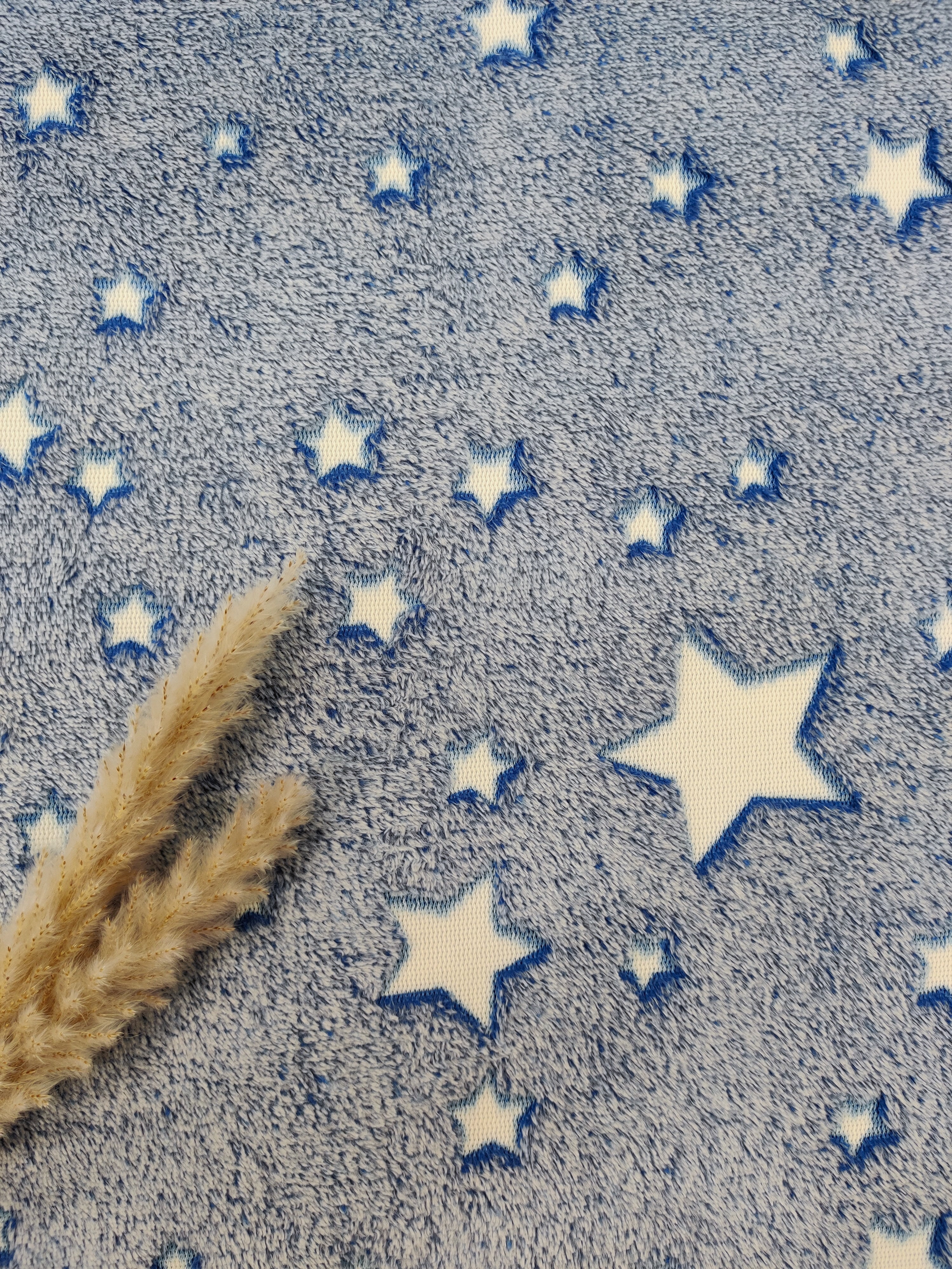 Tissu doudou phosphorescent bleu - Etoiles