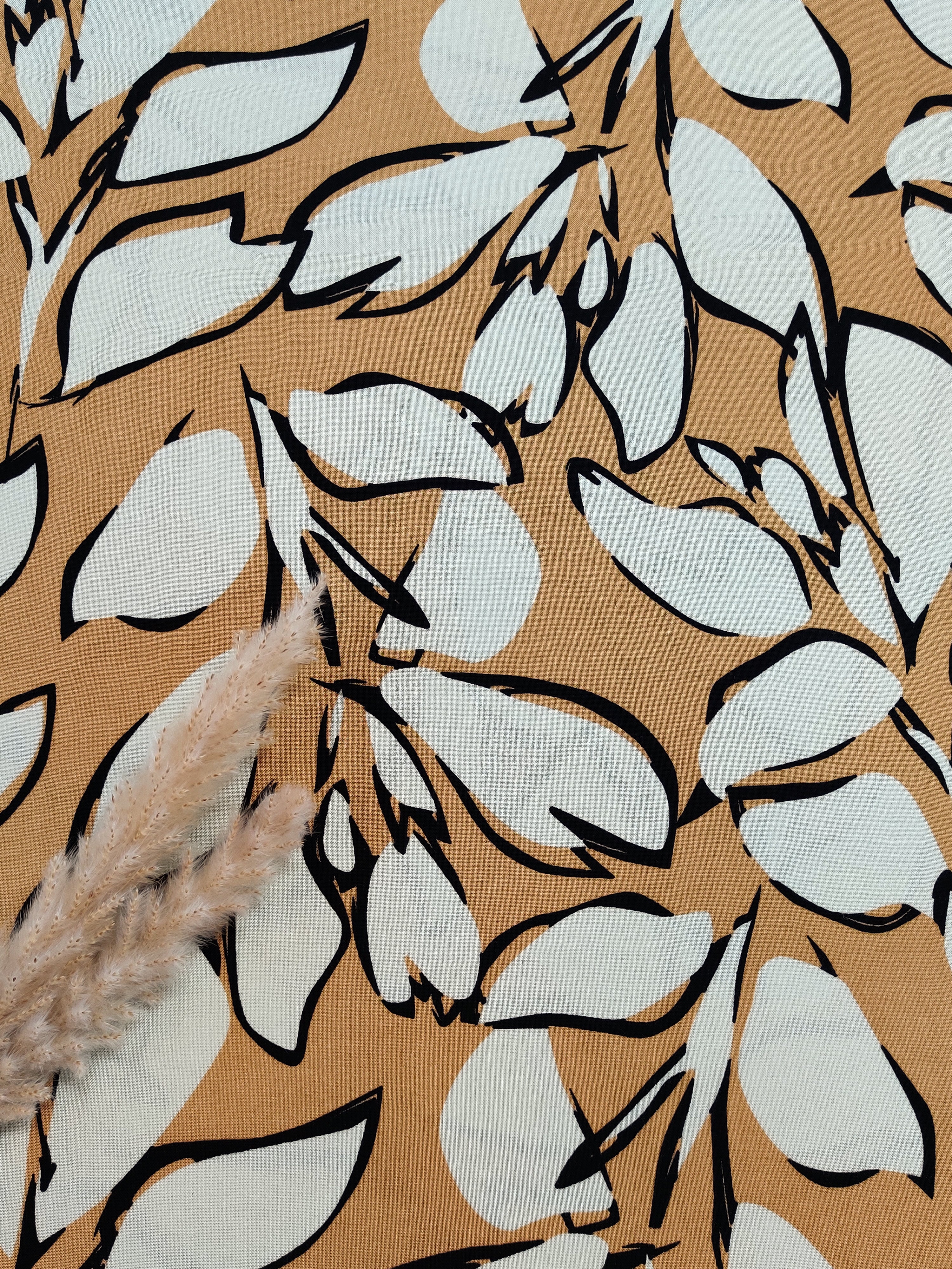 Popeline de bambou - Feuilles beiges