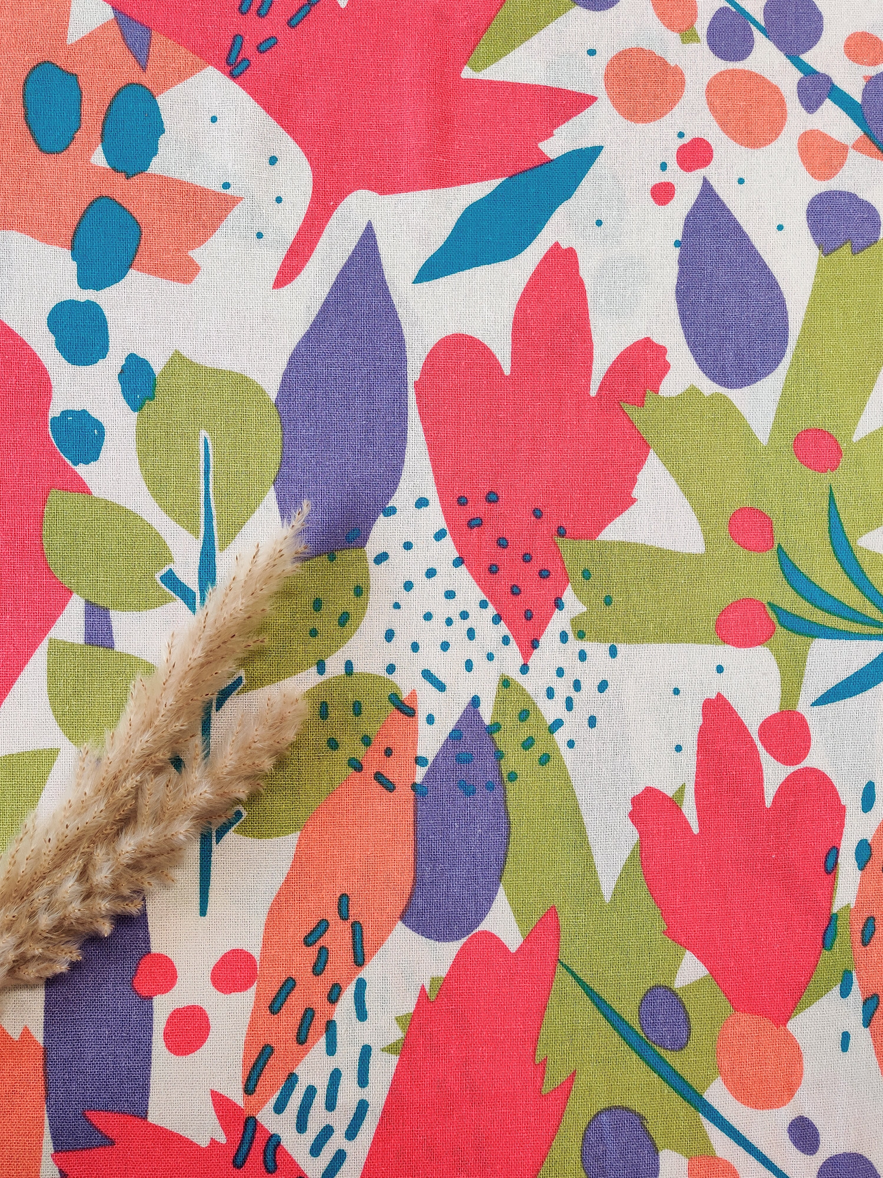 Lin viscose écru - Feuillages colorés