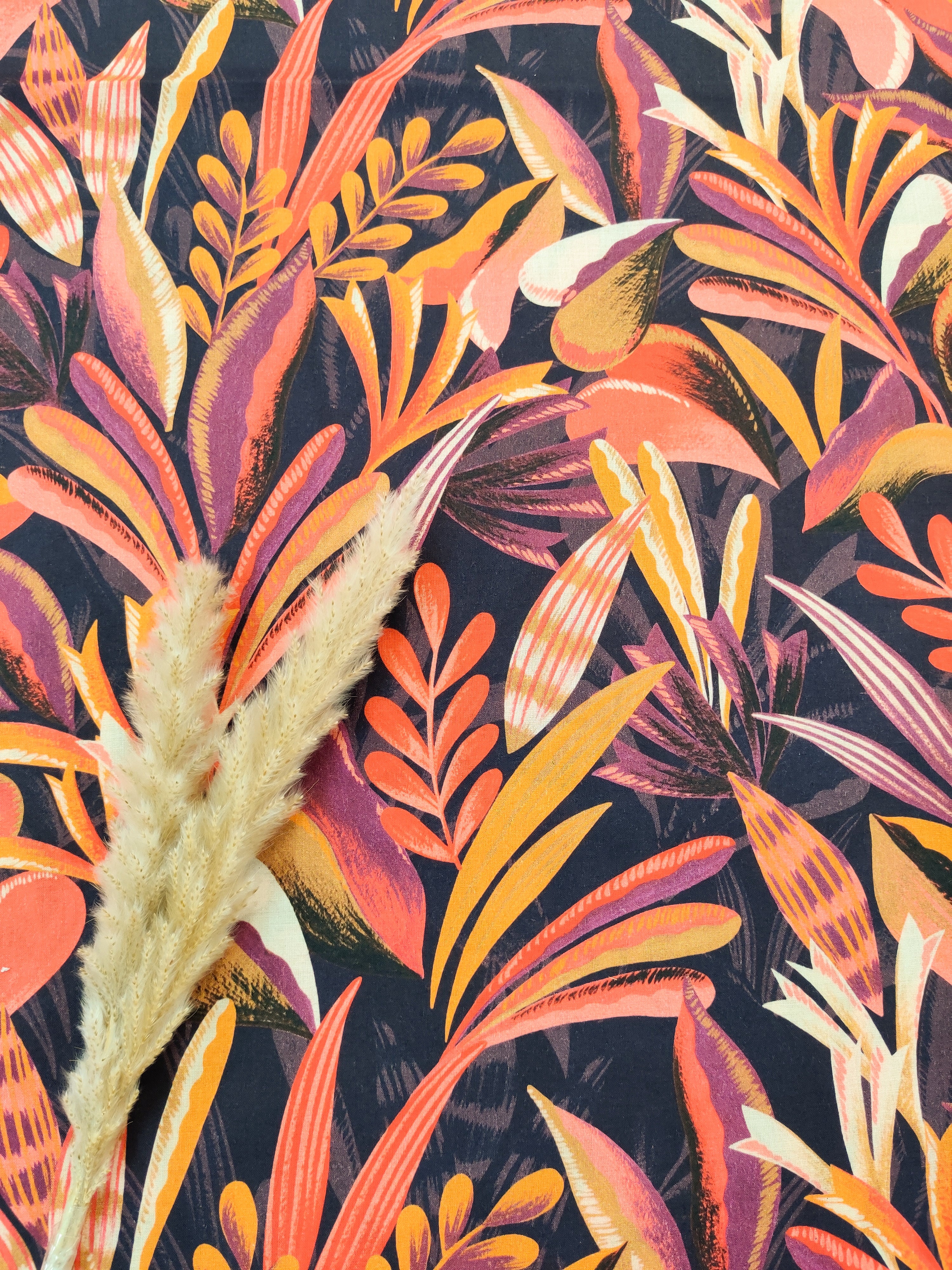 Voile de coton bordeaux - jungle flamboyante