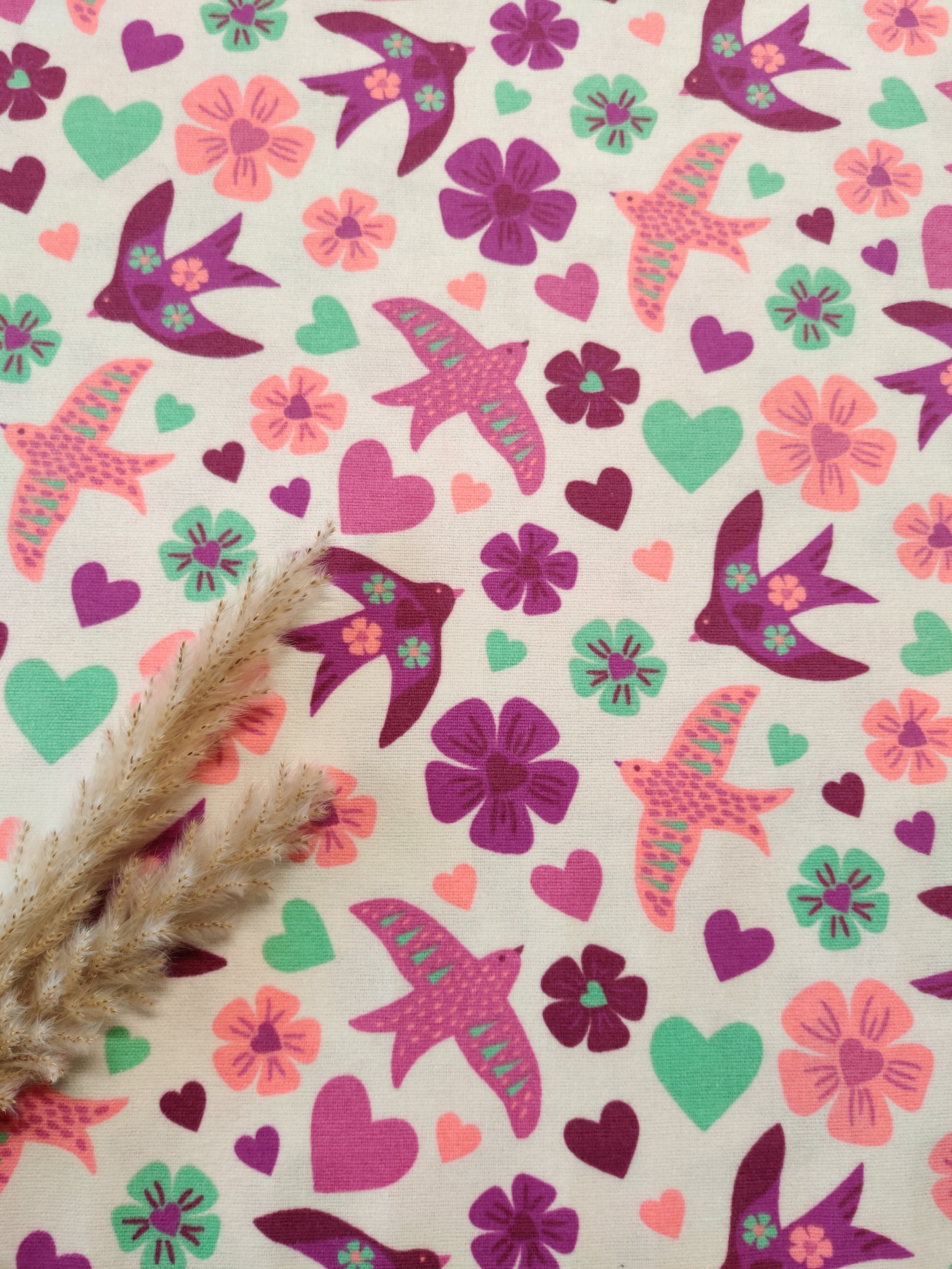 Flanelle de coton écru - Paix fleurie