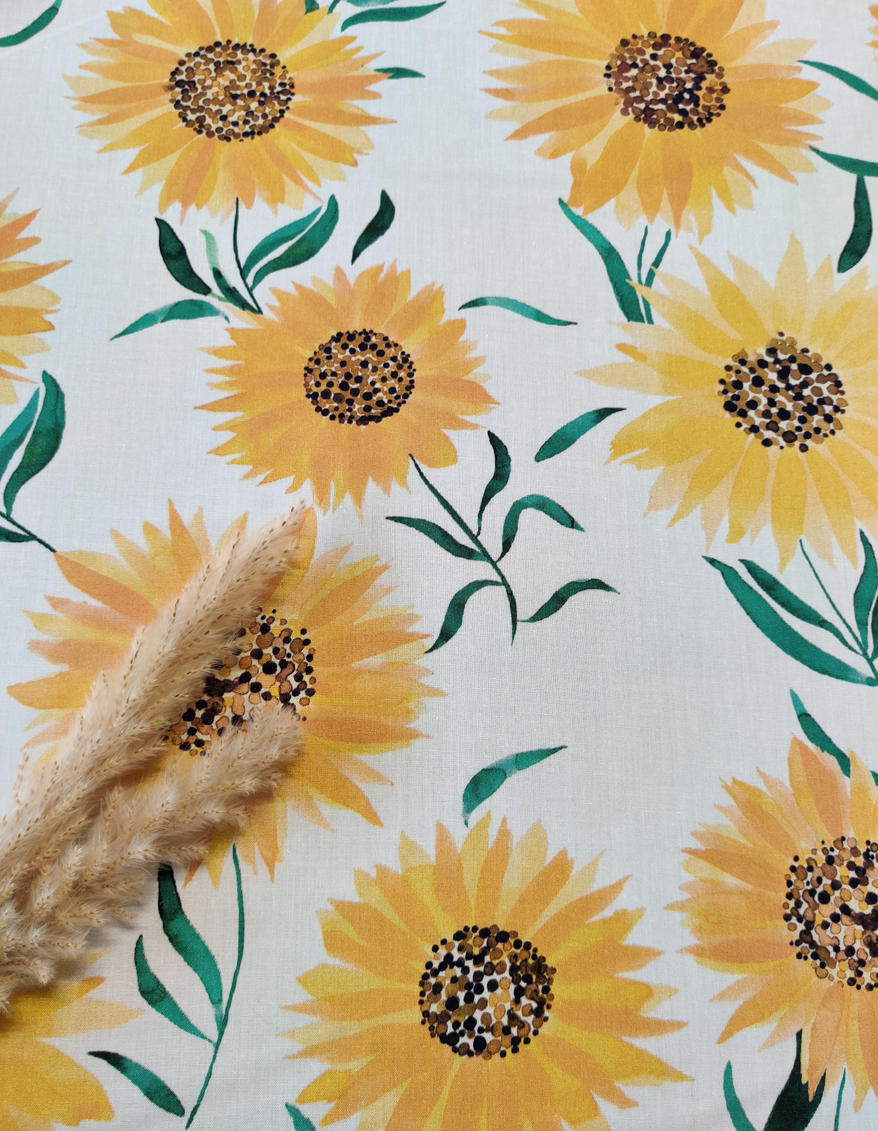 Popeline de coton écru - Soleil en fleurs