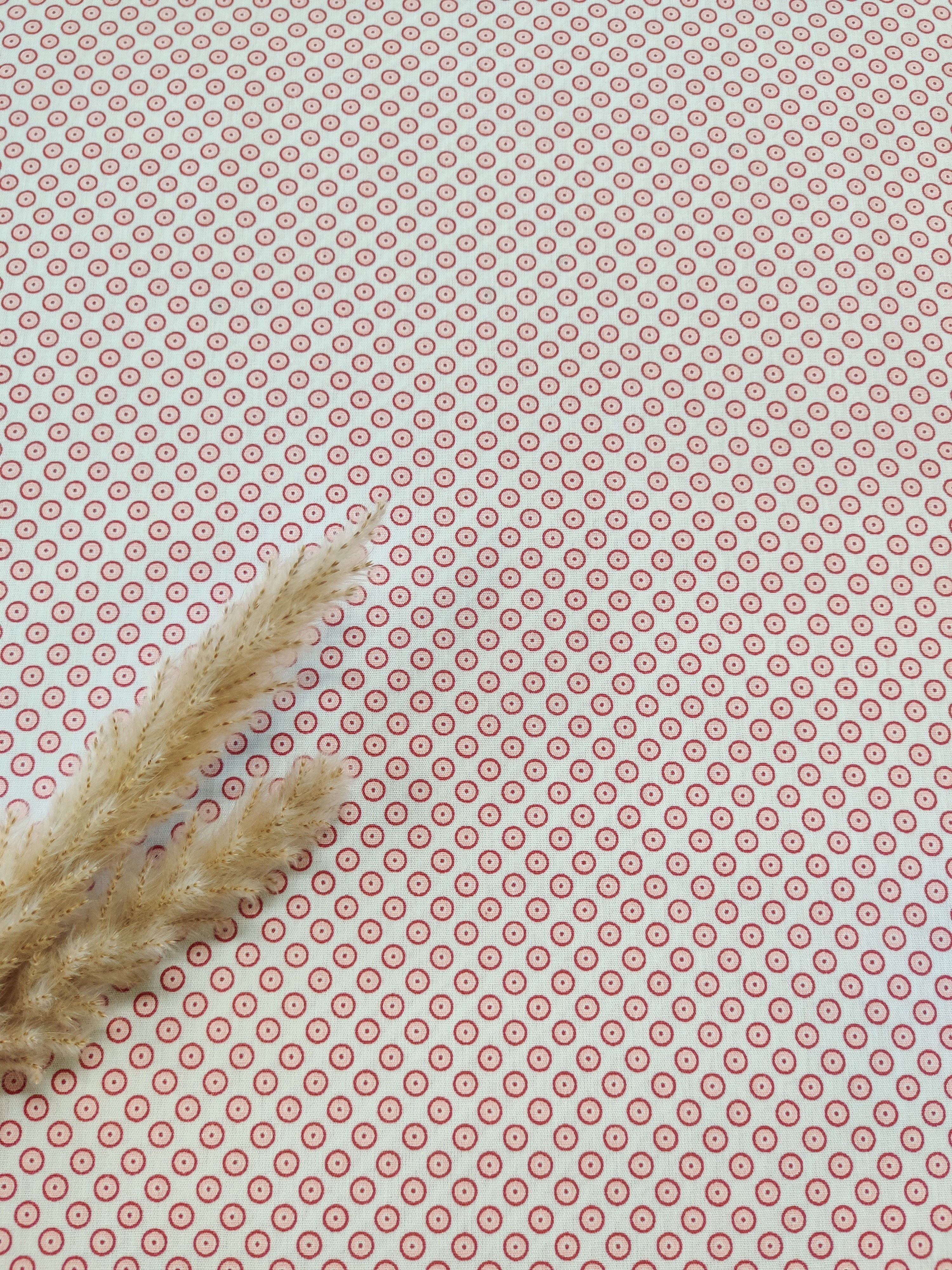 Popeline de coton écrue - Petits cercles rouges