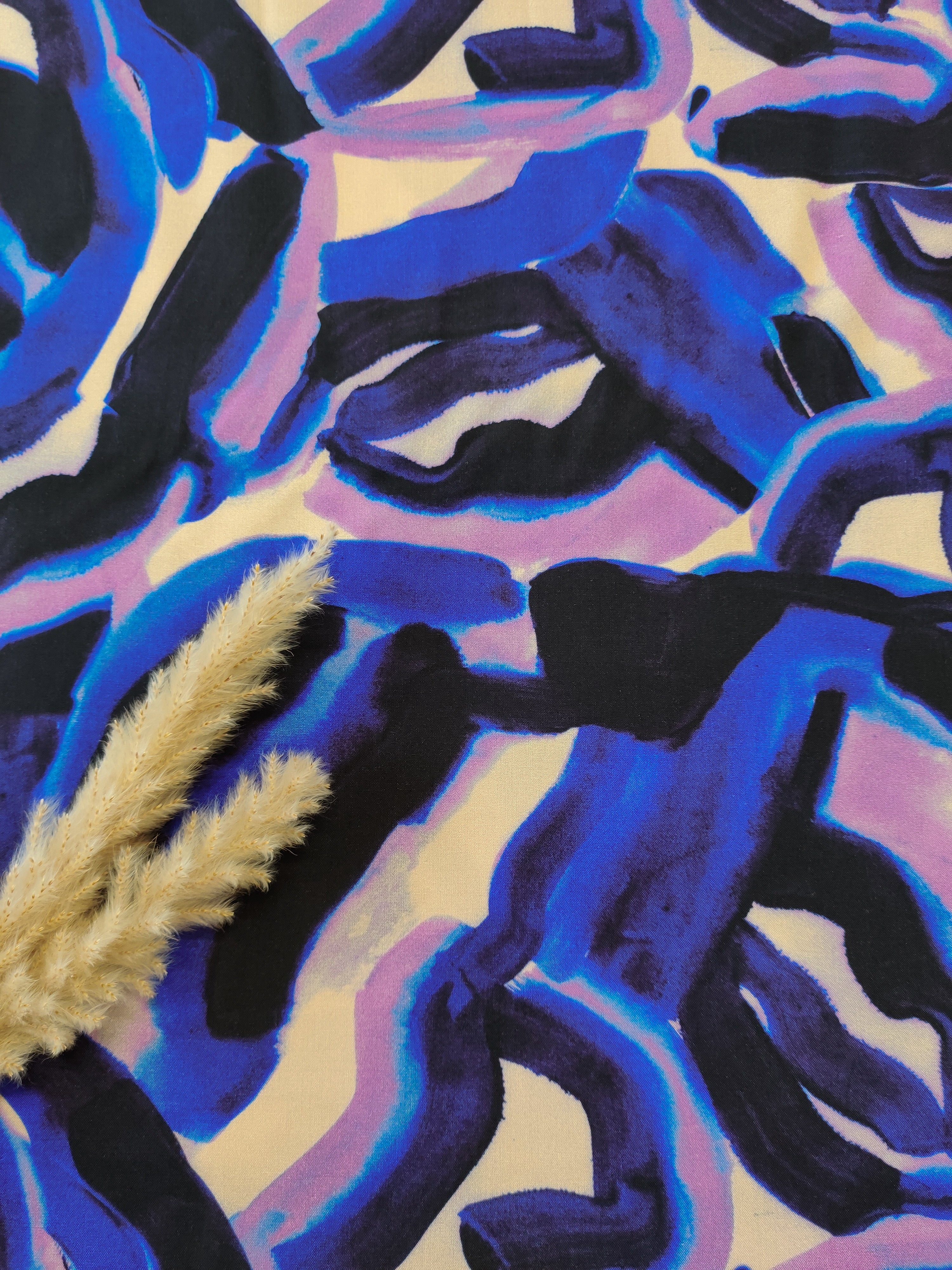 Popeline de viscose cobalt - Ondes libres