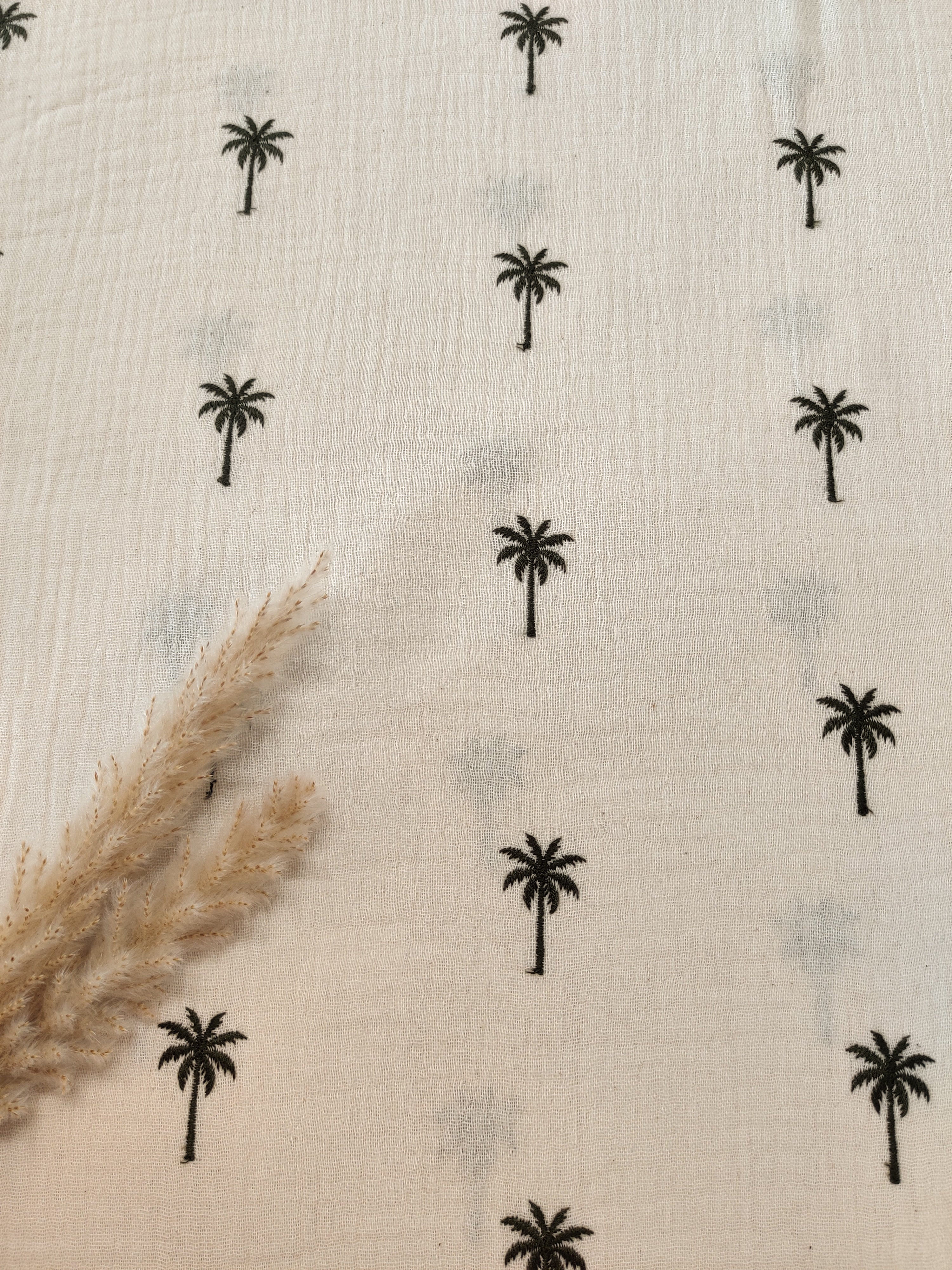 Double gaze écrue brodée - Palmiers