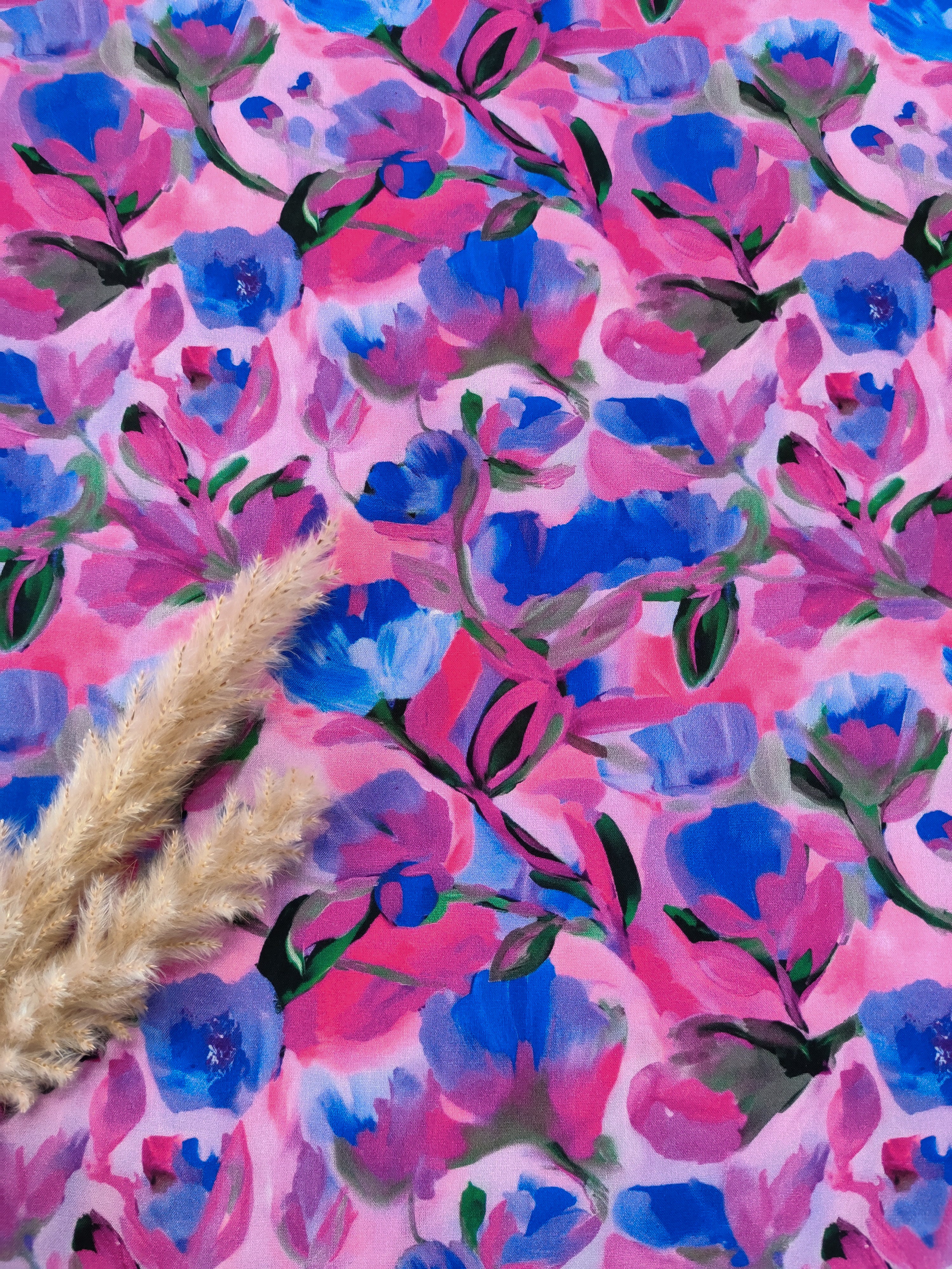 Popeline de viscose Ecovero bleue - Aurore florale