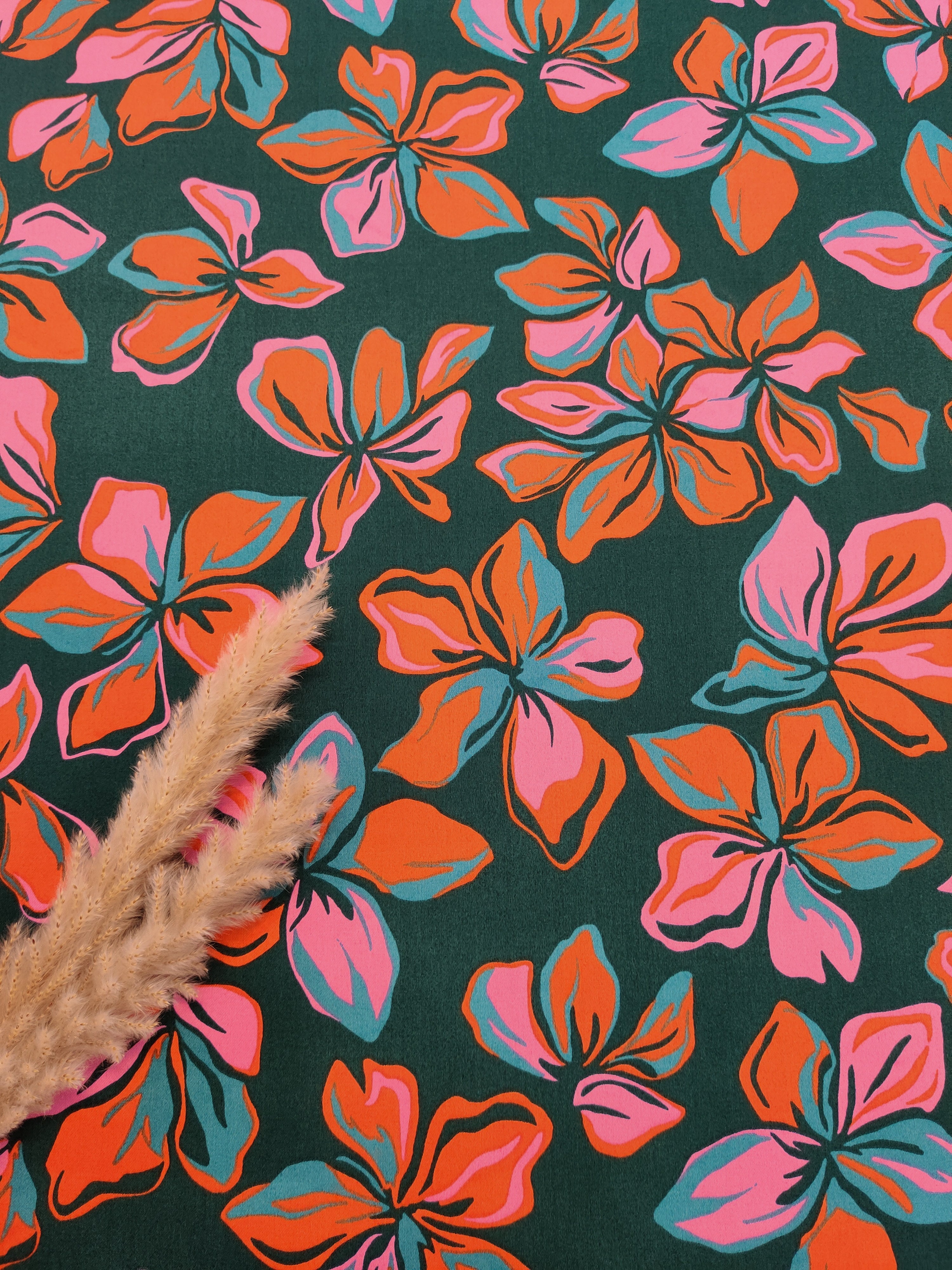 Satin de coton vert foncé - Éclats polynésiens