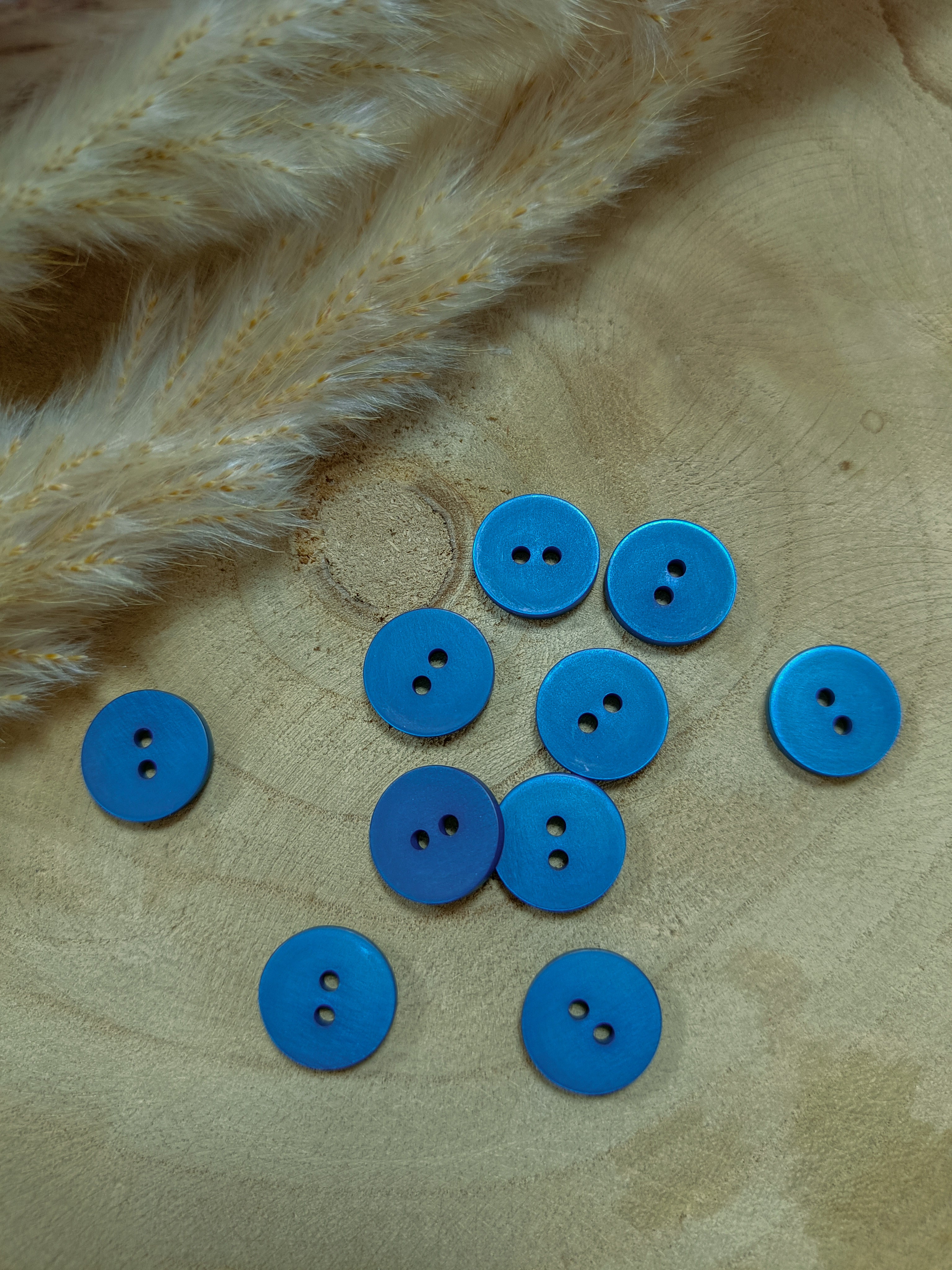 Boutons satinés 2 trous - Pétrole - 15 mm de diamètre