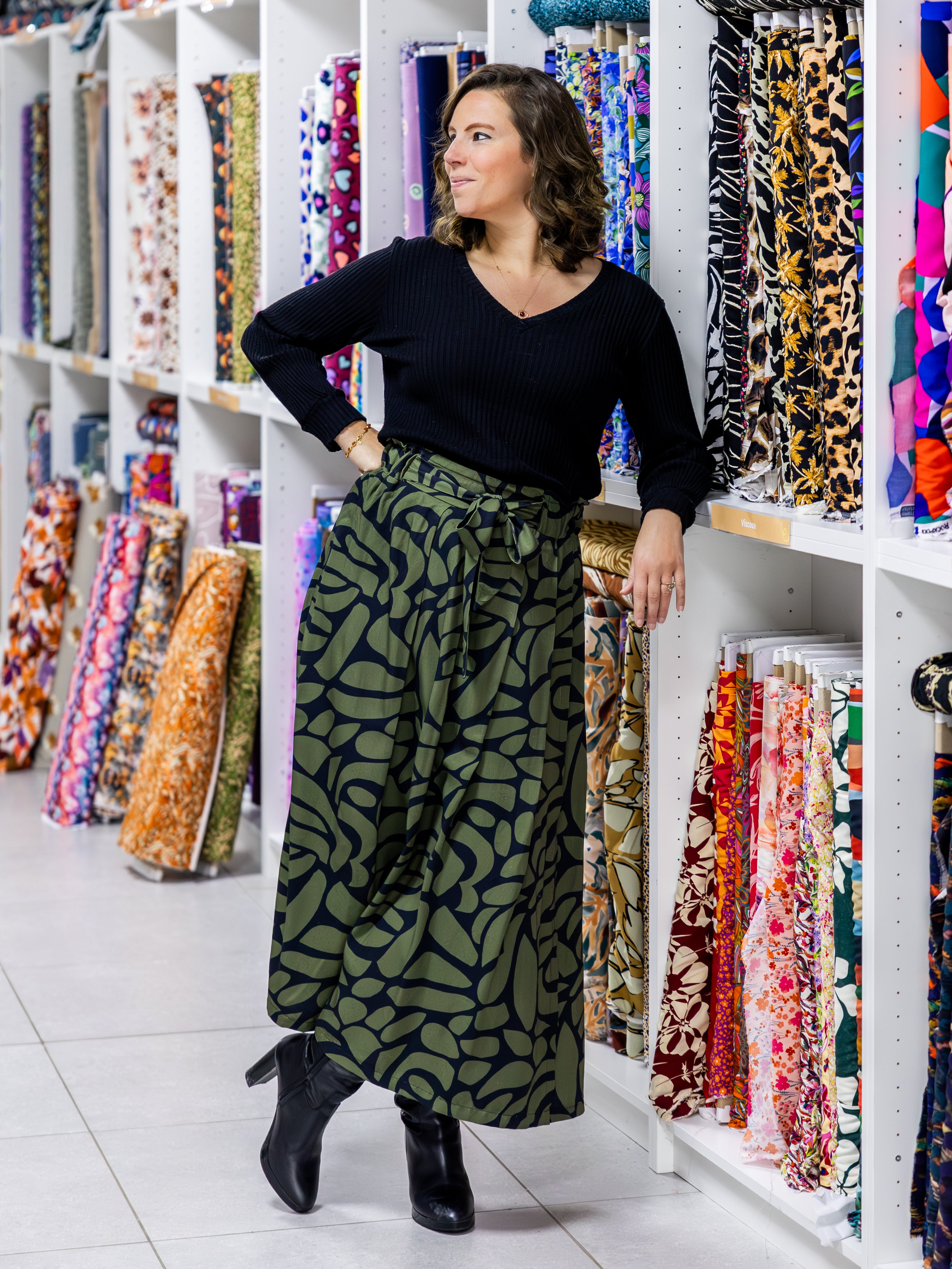 Twill de viscose noir et kaki - abstraction totale