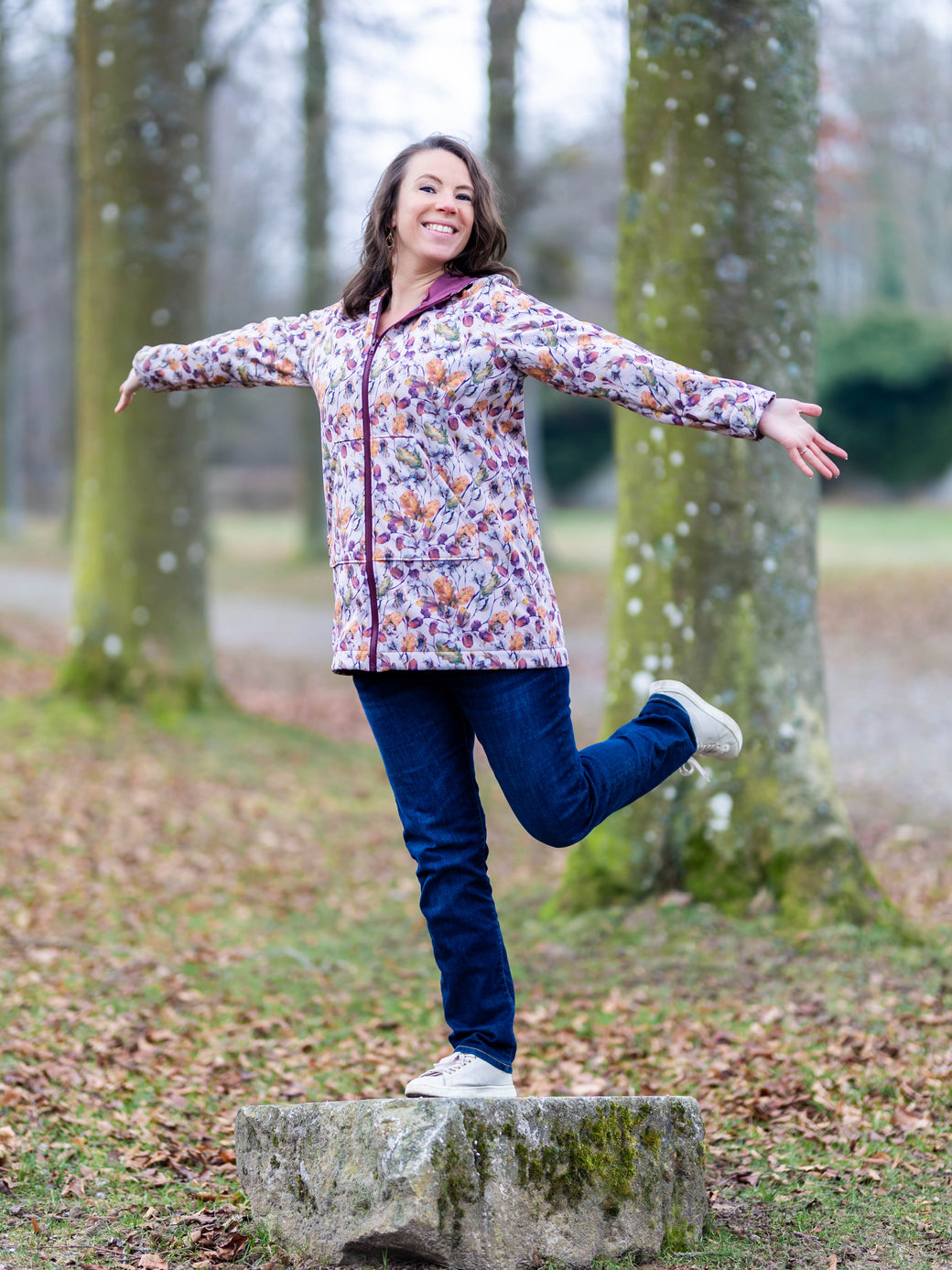 Veste à Capuche Zippée Caite Femme Bleu/gris XXL - Broderie Fleurie Boho Inde