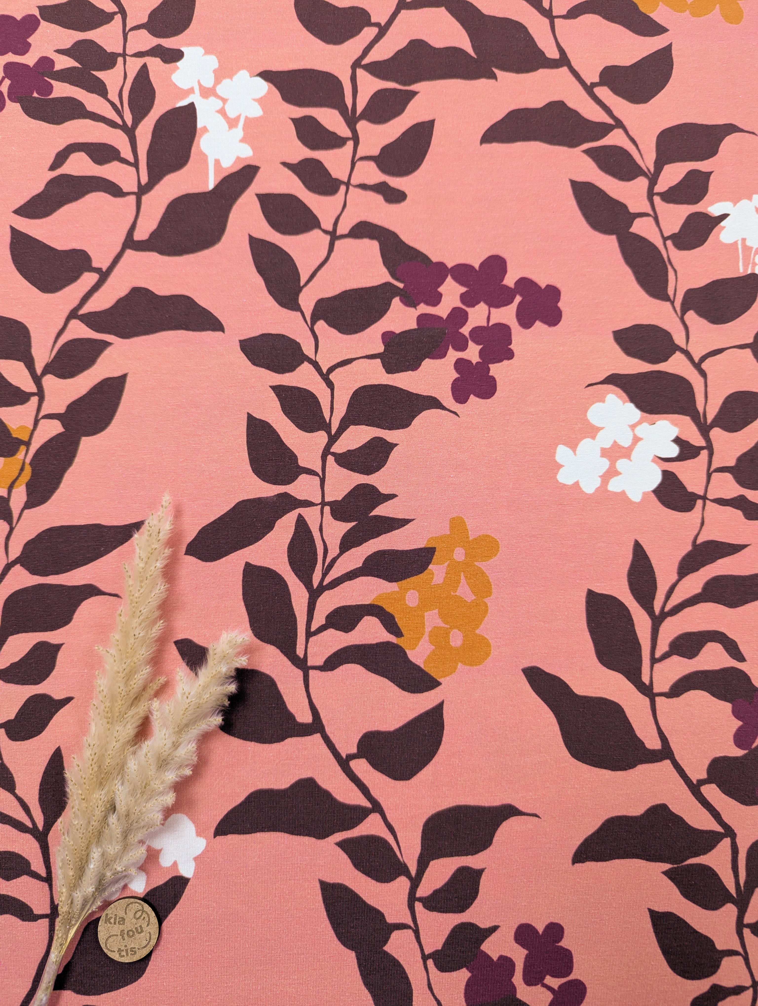 Jersey de coton rose corail doux - grande floraison