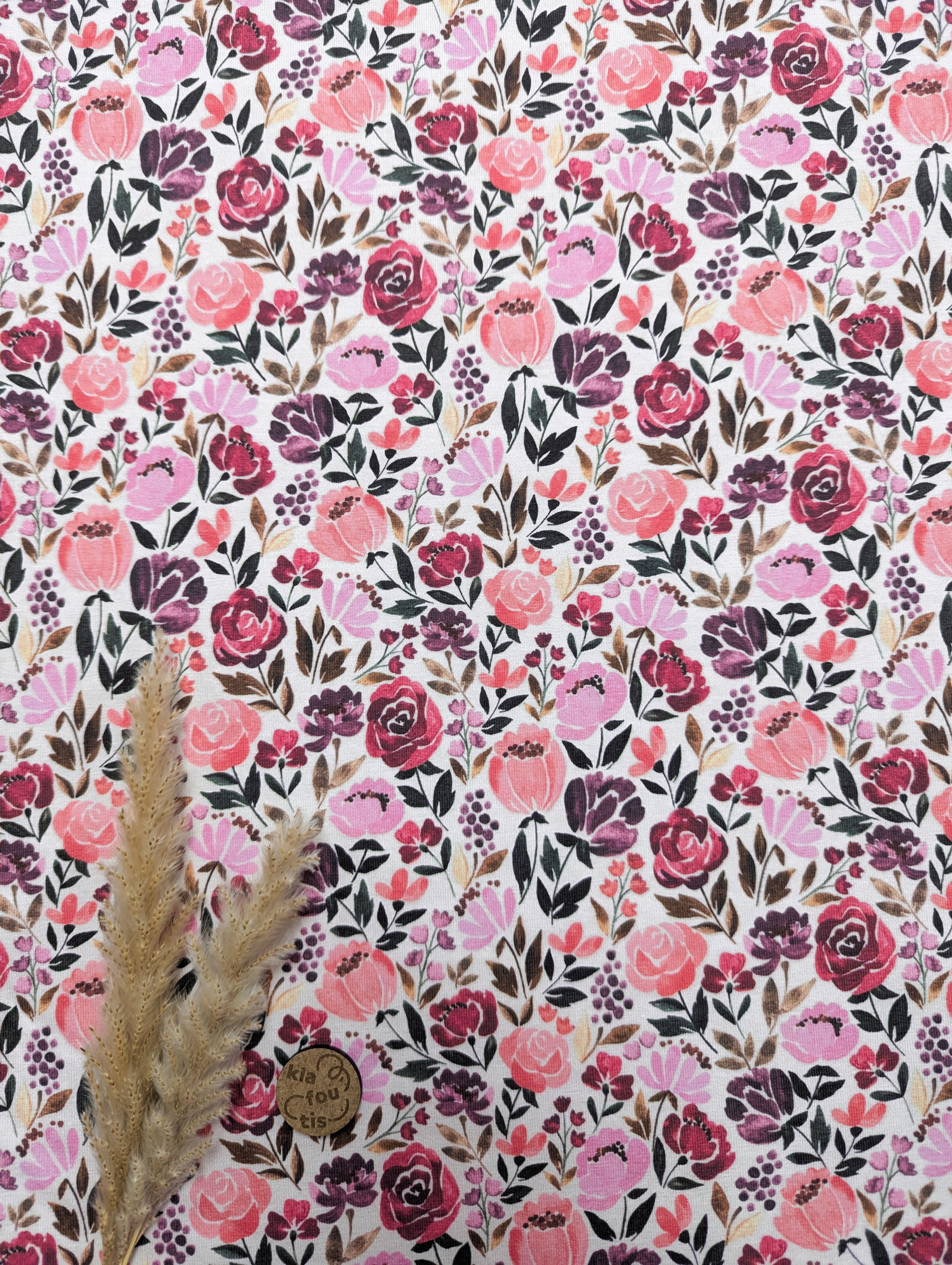 Jersey de coton écru BIO - le plein de fleurs