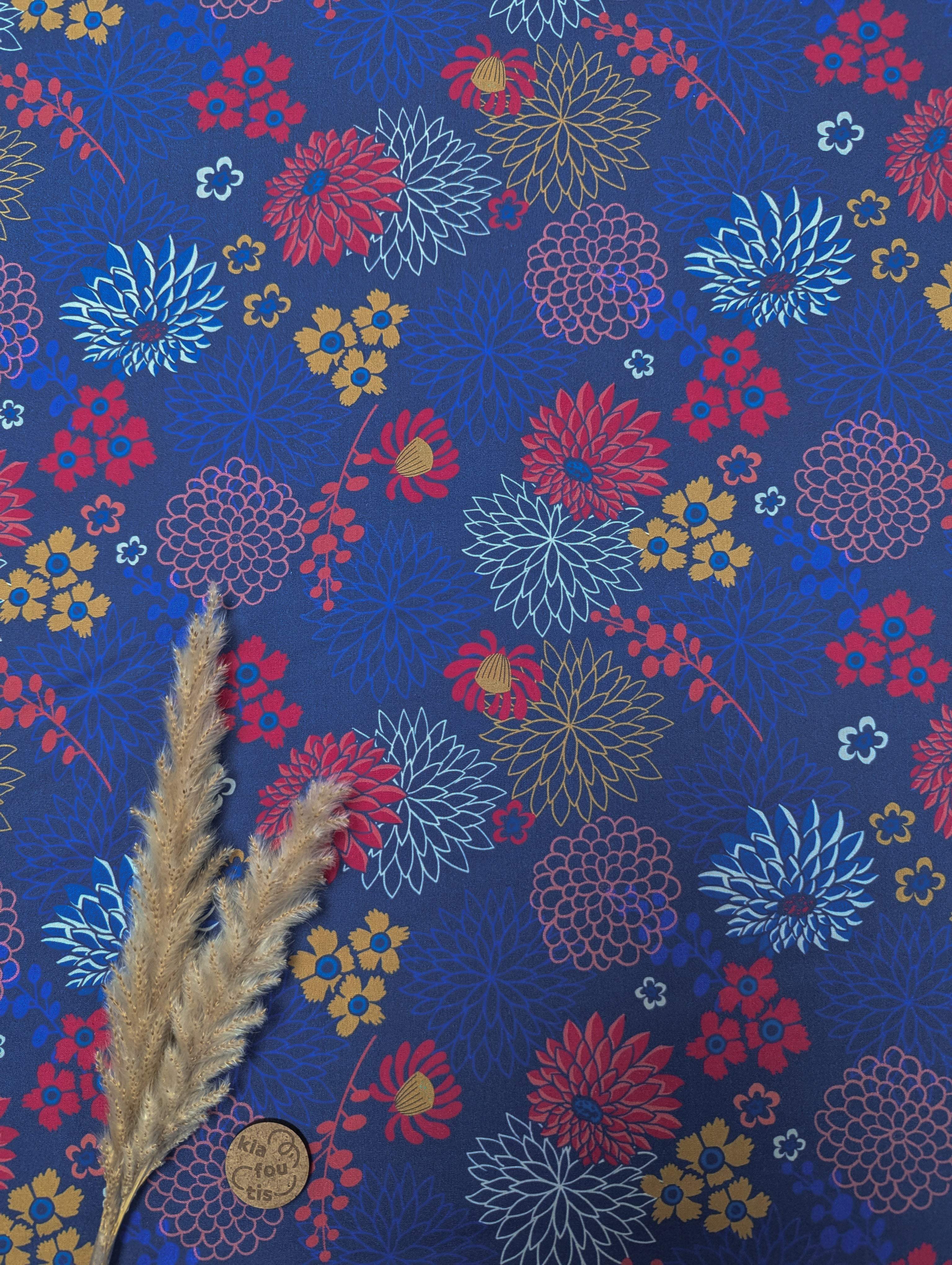 Popeline de coton bleue - comme des bouquets